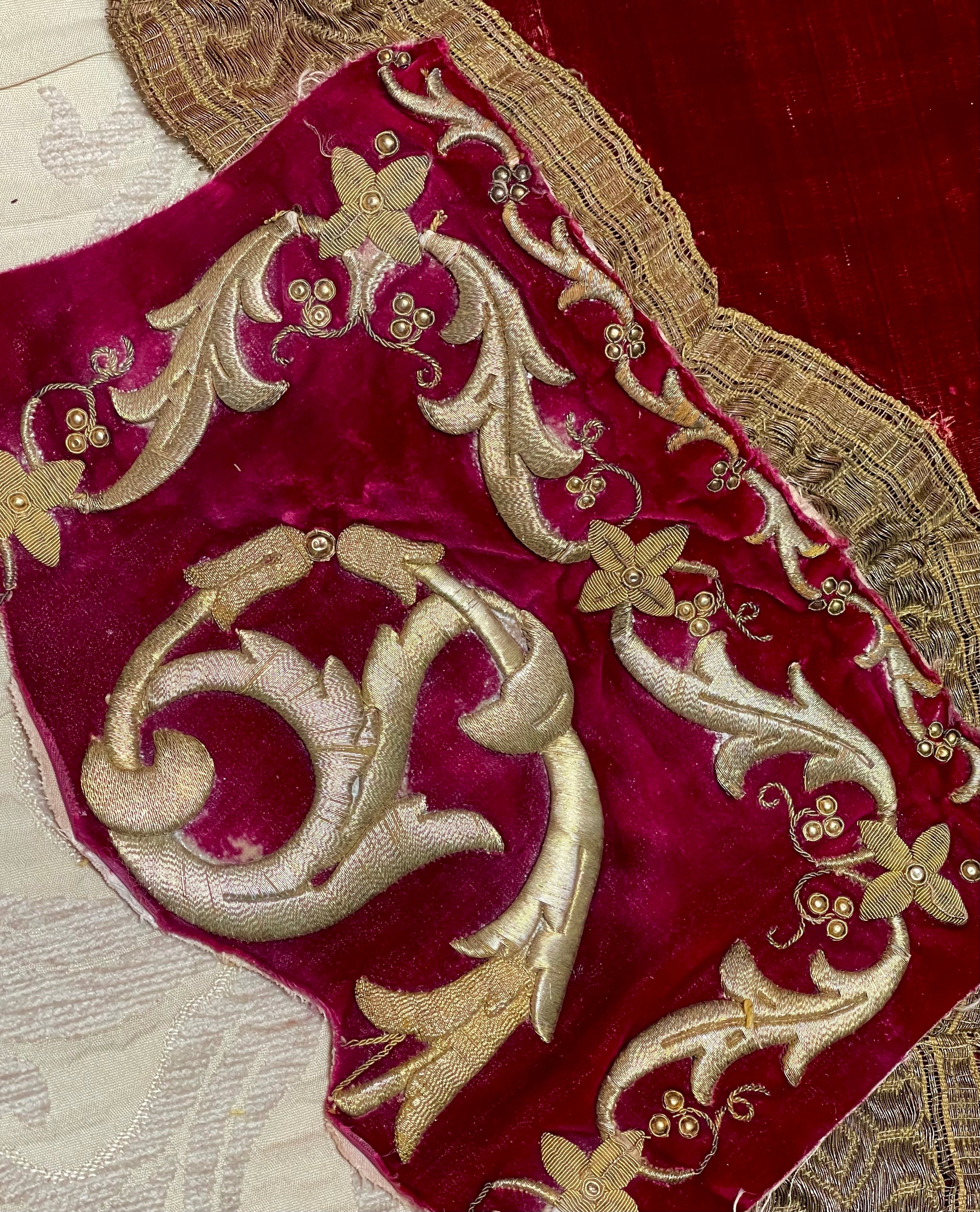 Antique Gold Embroidered Silk Velvet Fragment    S5254