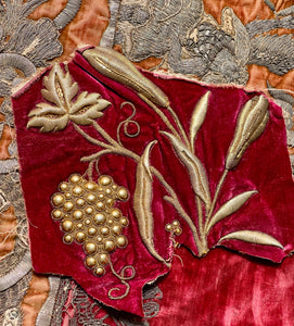 Antique Gold Metallic Grape Vine Applique on Silk Velvet