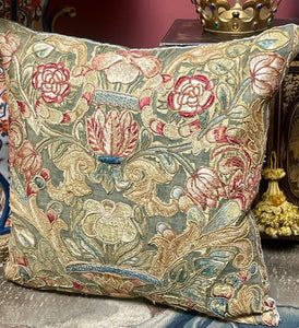 17th Century Embroidery Bespoke Hand Made Pillow