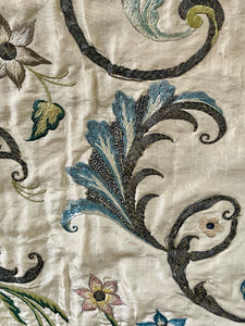 17th Century Embroidered Silk Panel