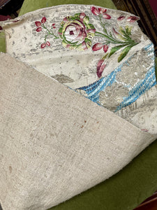 18th Century French Silk Brocade Silver Metal Threads