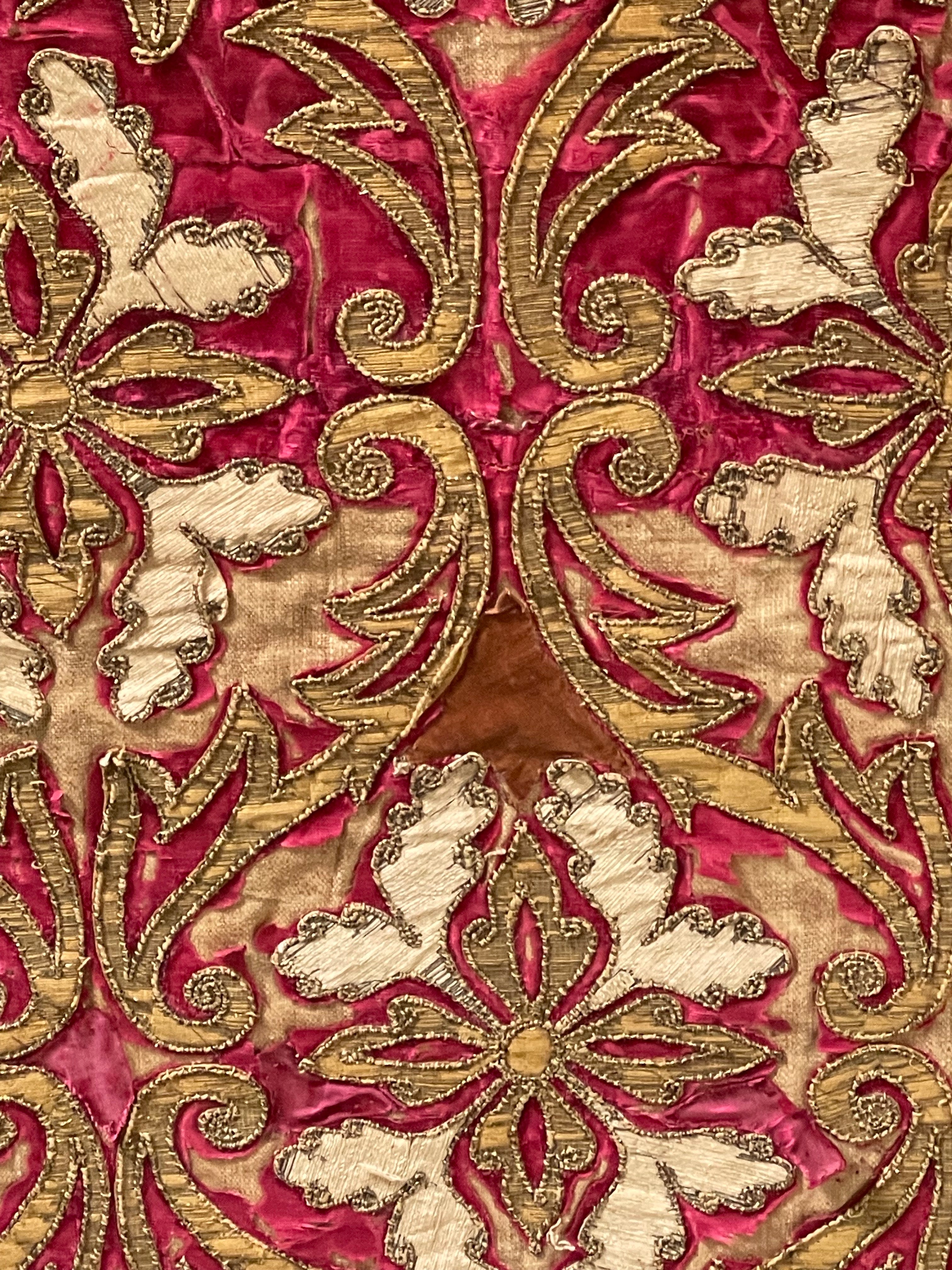 17th Century Venetian Baroque Silk Velvet Appliqued Panel