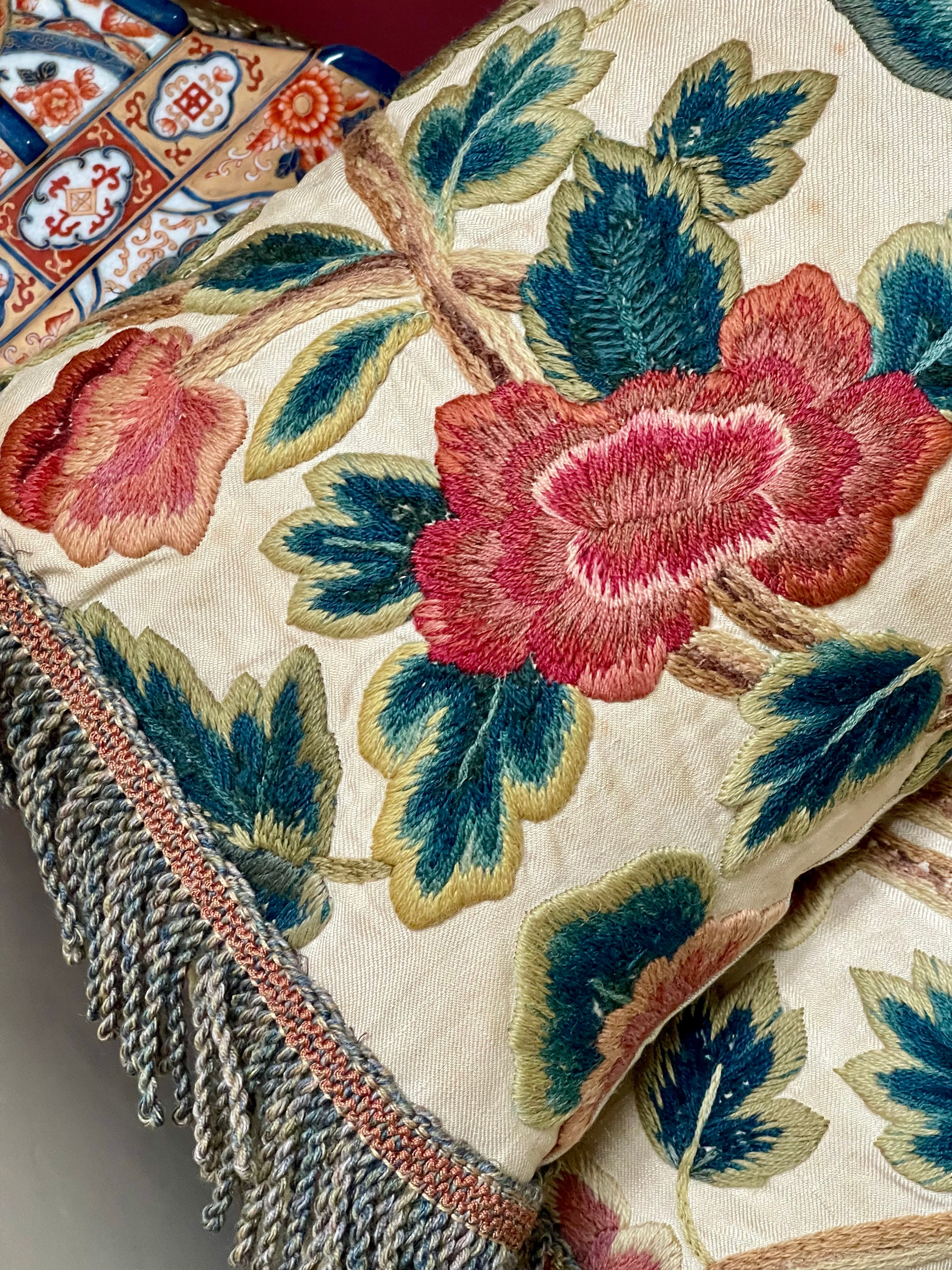 Antique Crewelwork Pillows Pair