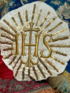 Antique French Gold Metallic Embroidered IHS