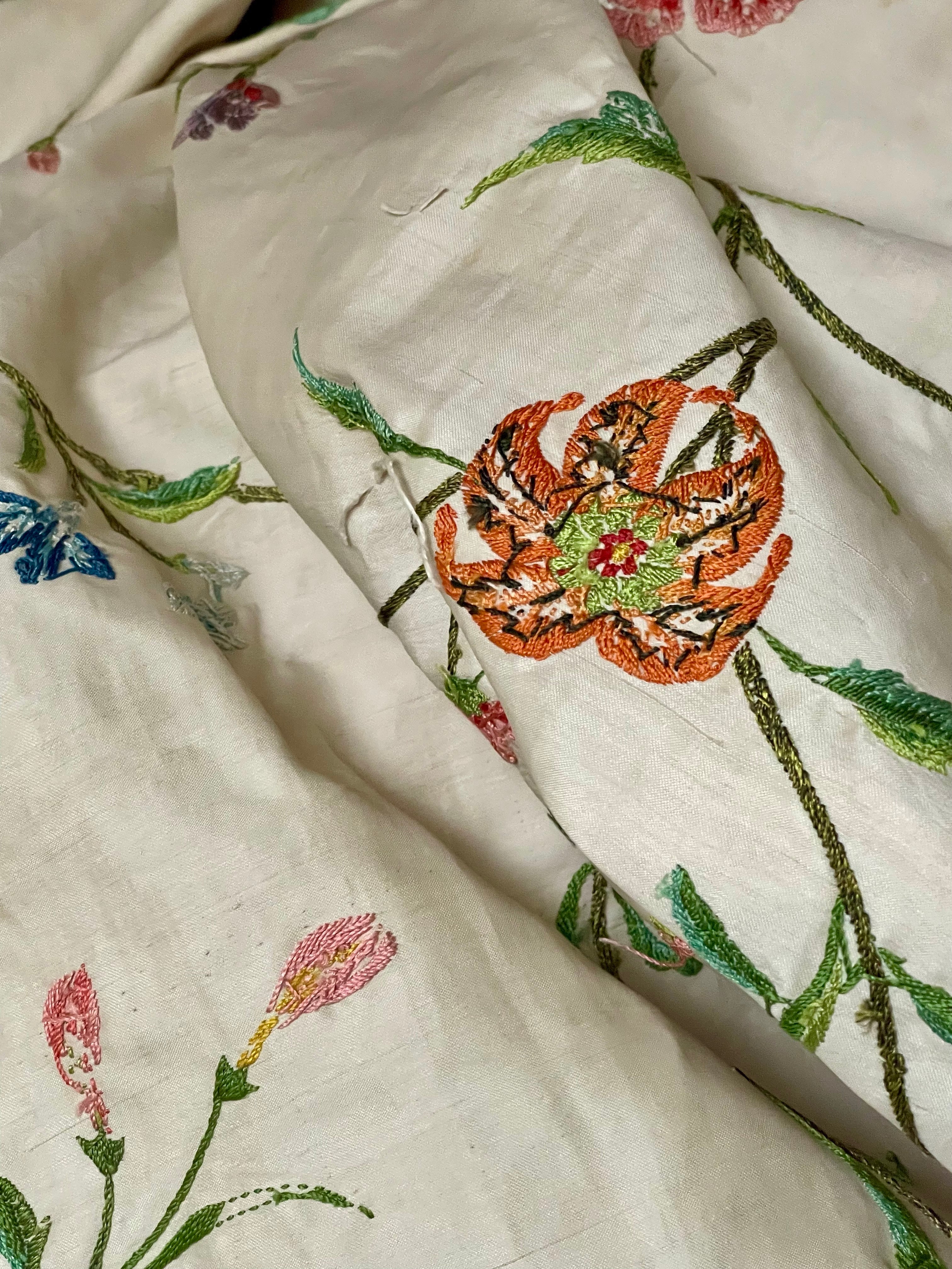 18th Century Embroidered Silk Panel