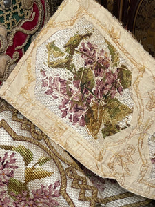 Antique French Silk Embroidered Panel Lilacs