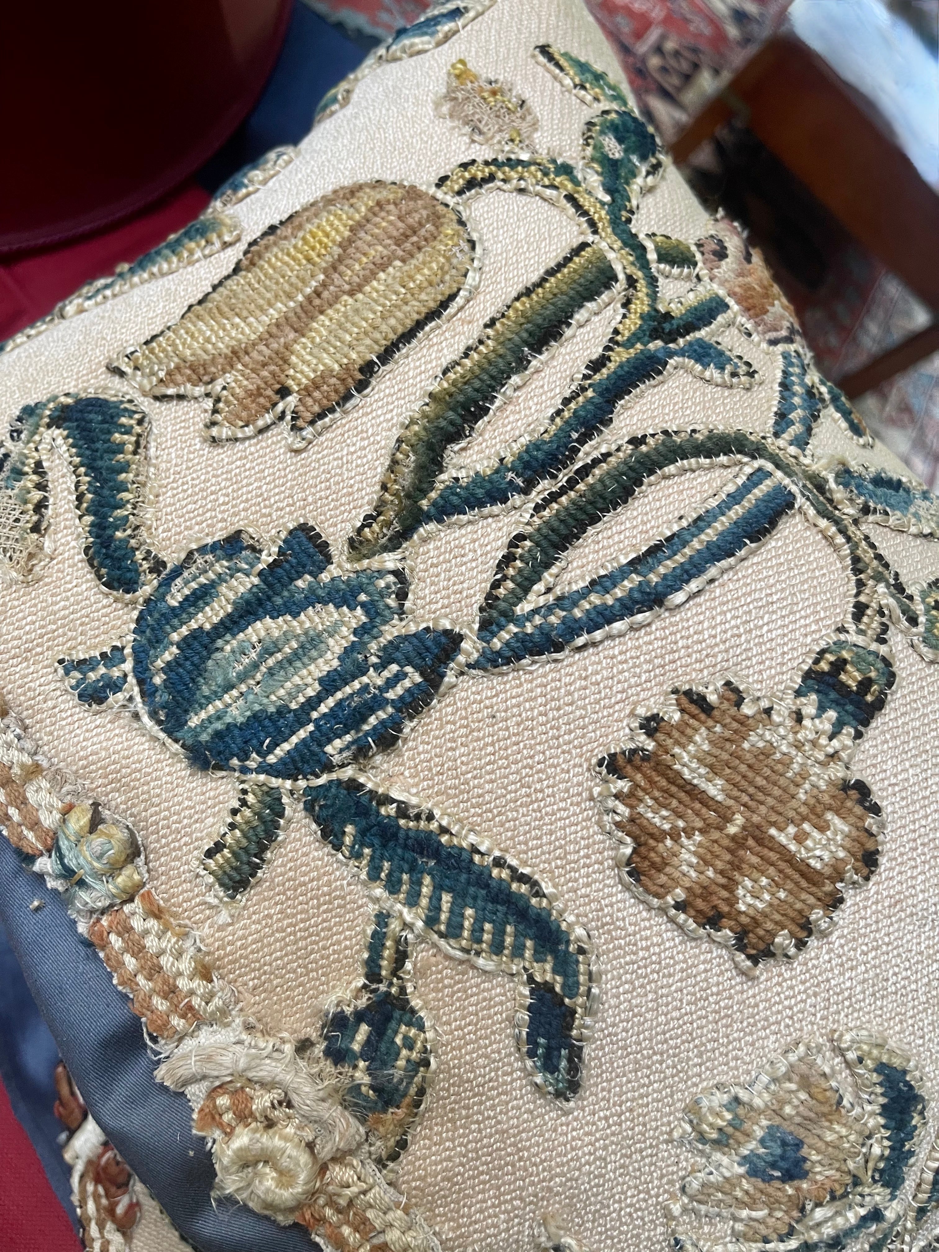 18th Century Crewelwork Cushions PAIR