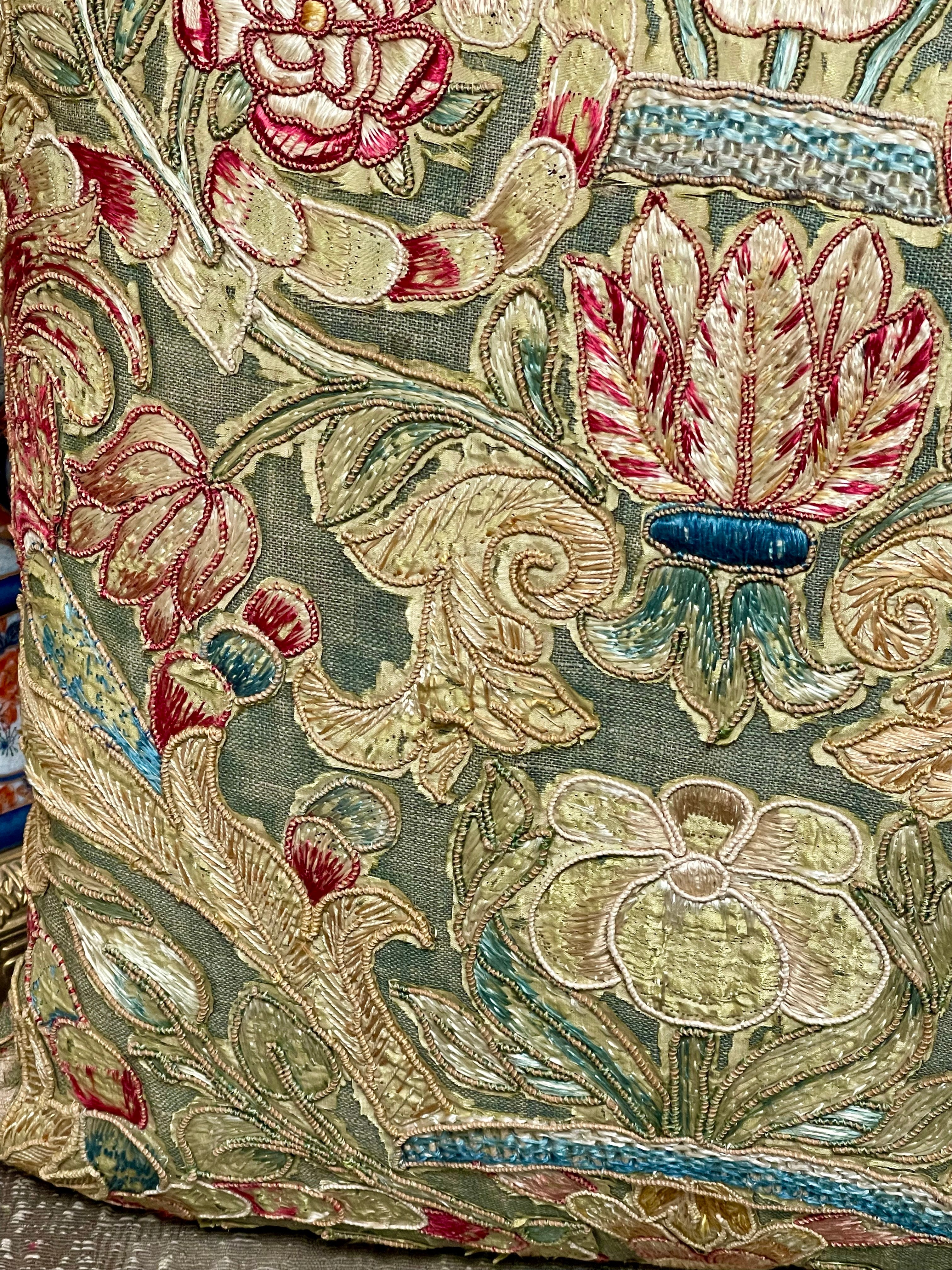 17th Century Embroidery Bespoke Hand Made Pillow