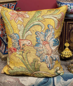 Antique Cushion 17th Century Embroidery BIRD