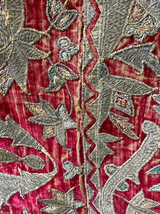 18th Century Persian Silk Velvet Metal Thread Panel