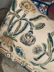 Antique English Crewelwork Pillows PAIR