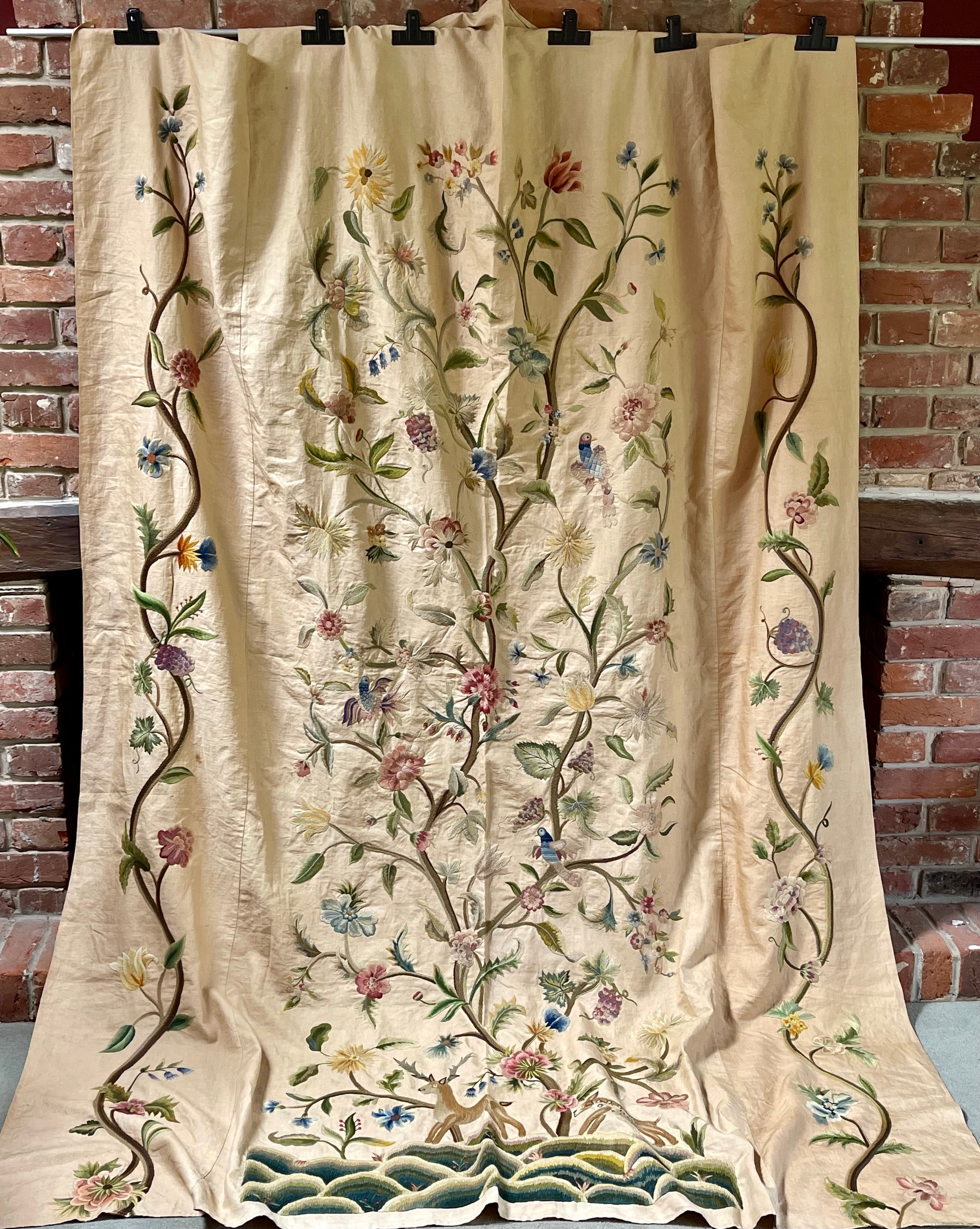 Antique Crewel Work Bed Cover Arts and Crafts