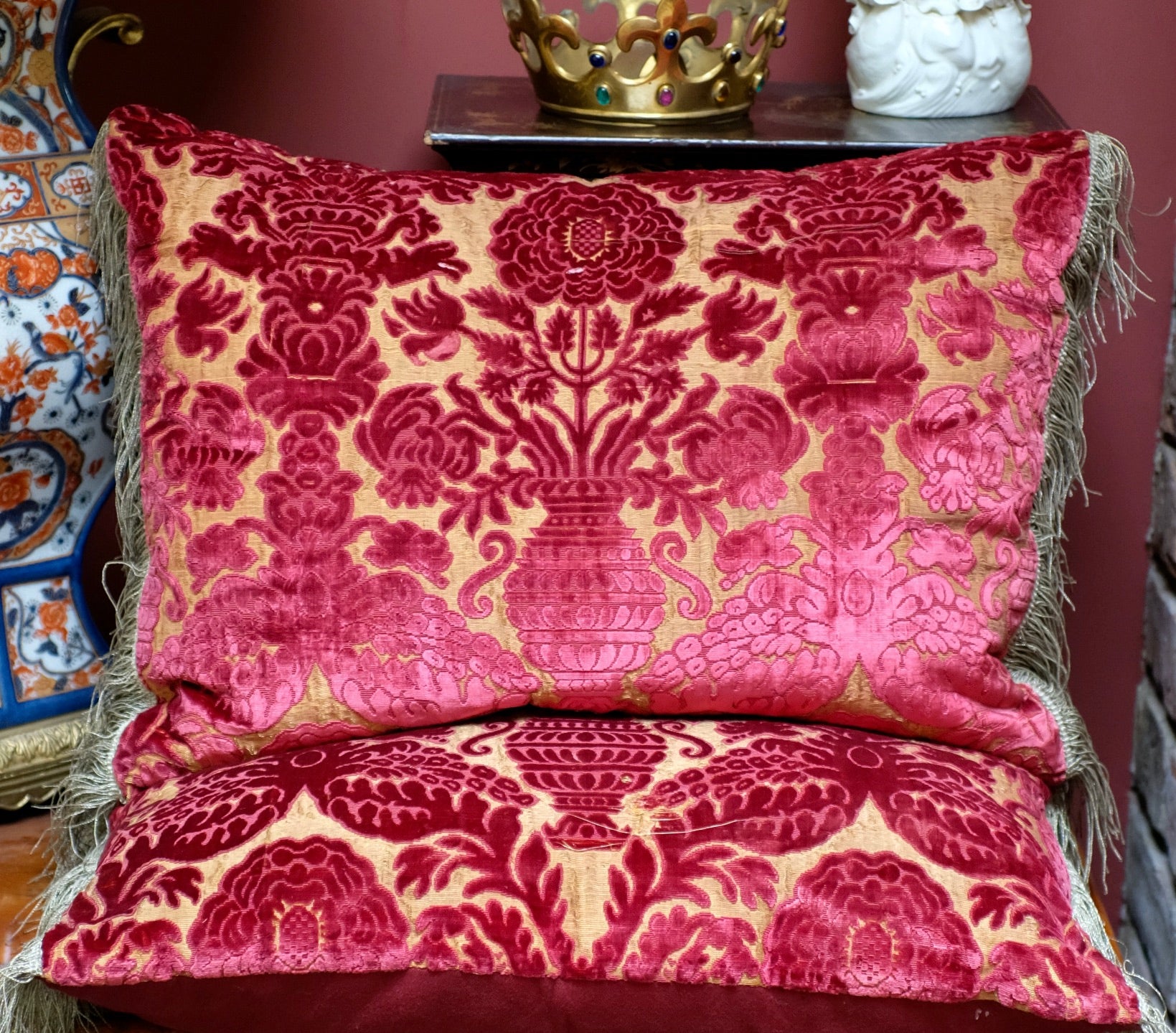 ON HOLD  FOR SC    PAIR Antique Pillows 18th Century Soprarizzi Velvet