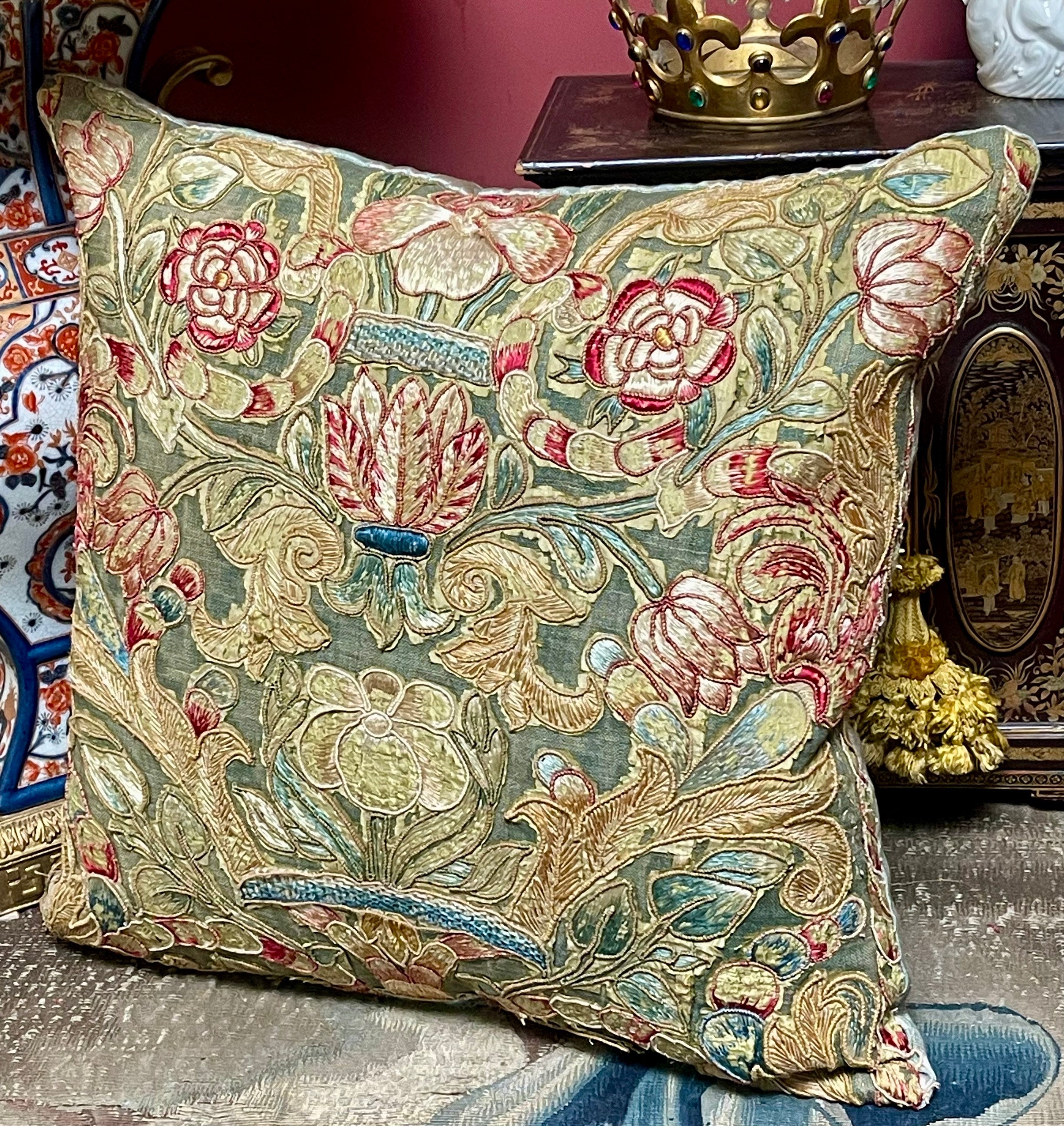 17th Century Embroidery Bespoke Hand Made Pillow