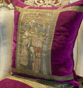 Hand Made Bespoke Pillows Medieval Embroidery Life of The Virgin