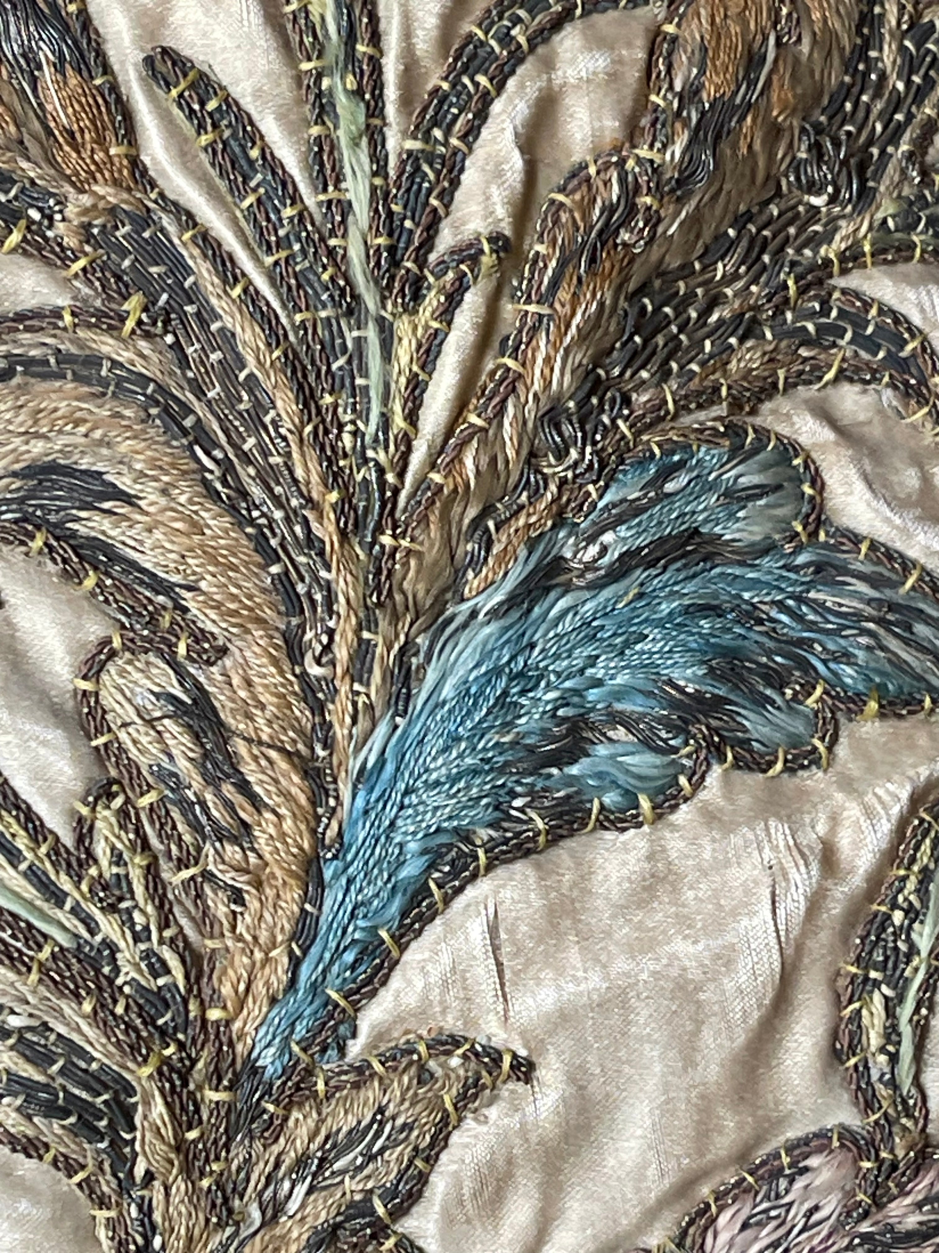18th Century Embroidered Silk and Velvet Panel