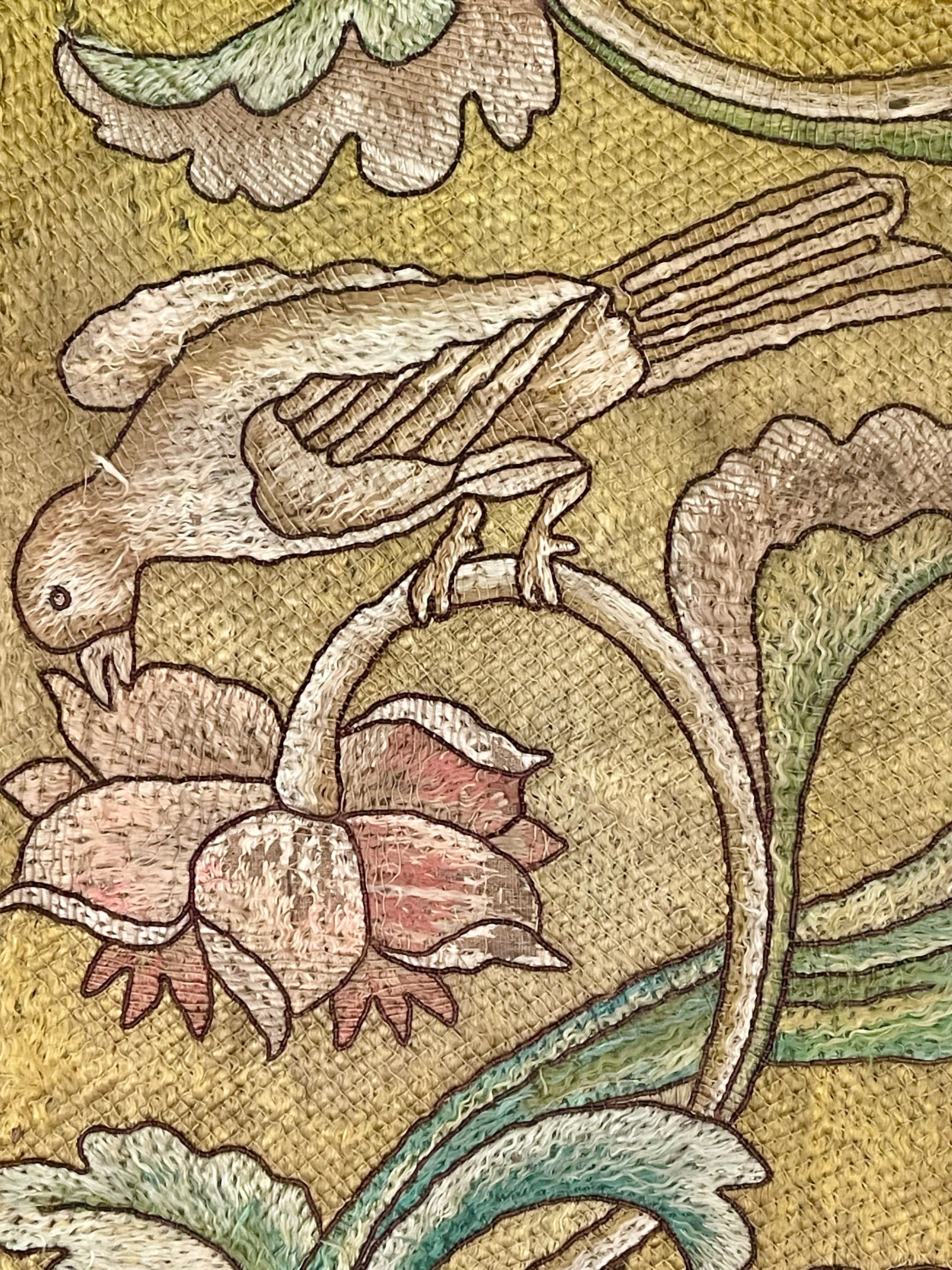 17th Century Italian Silk Floss Embroidered Panel