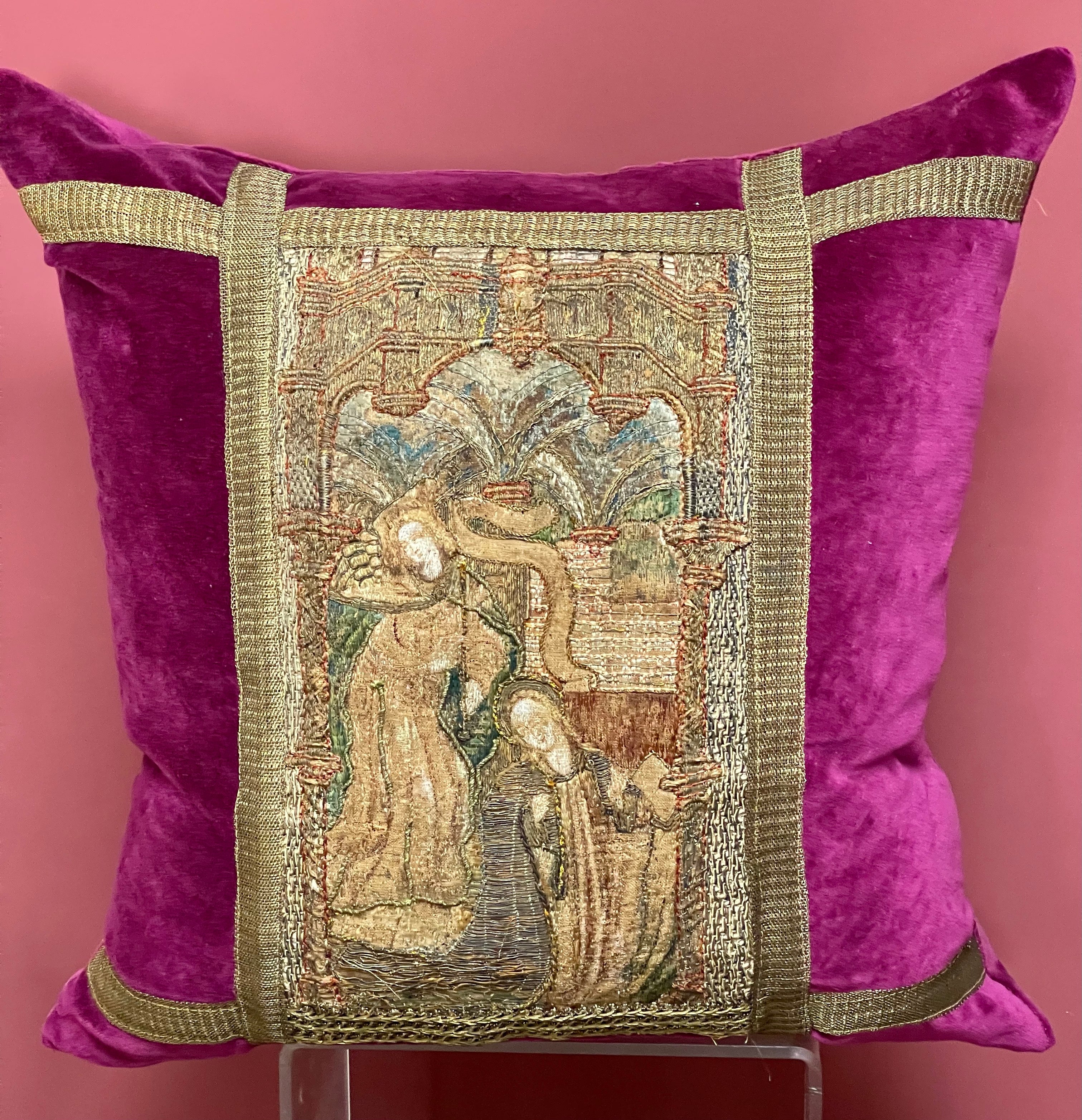 Hand Made Bespoke Pillows Medieval Embroidery Life of The Virgin