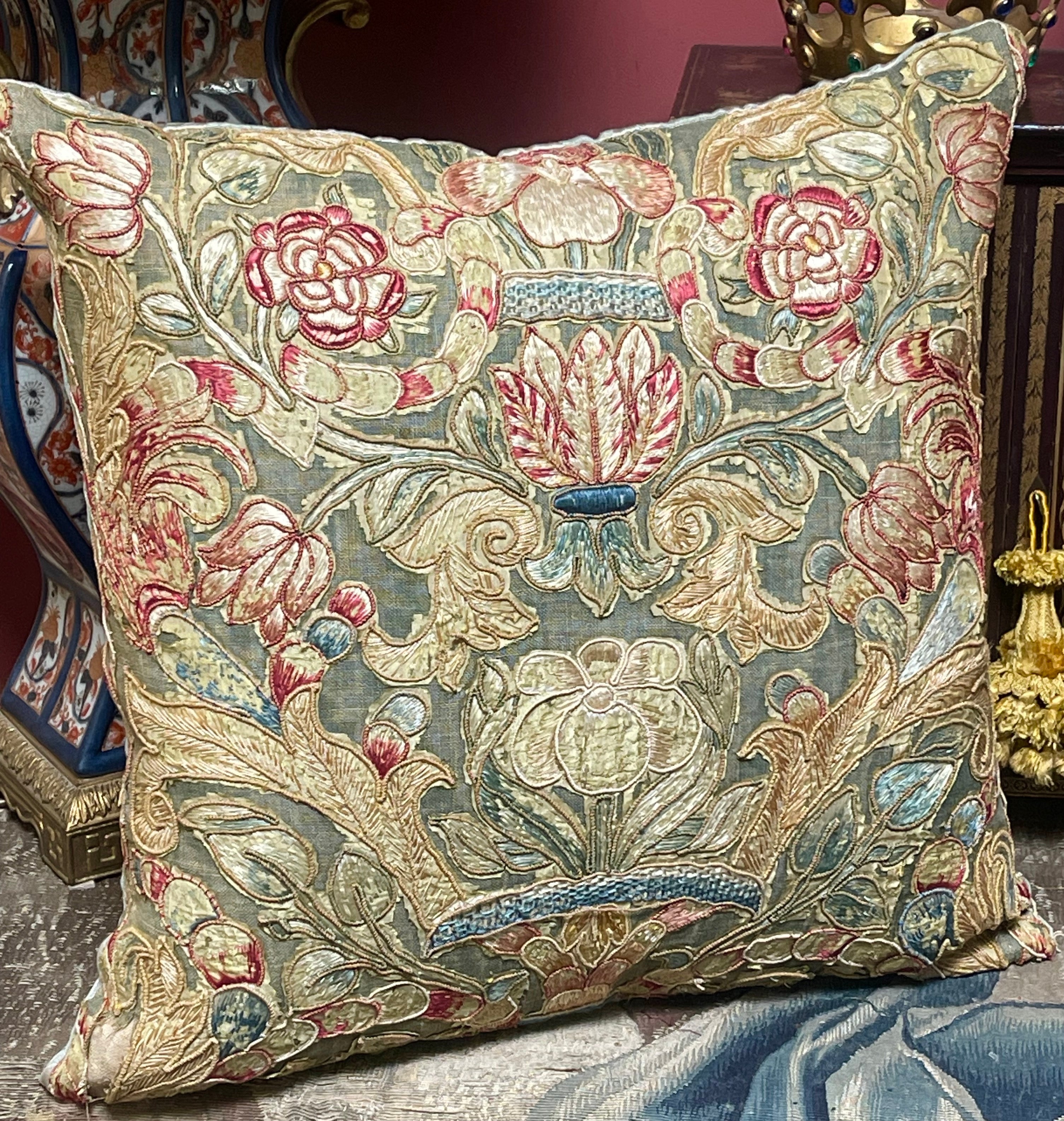 17th Century Embroidery Bespoke Hand Made Pillow