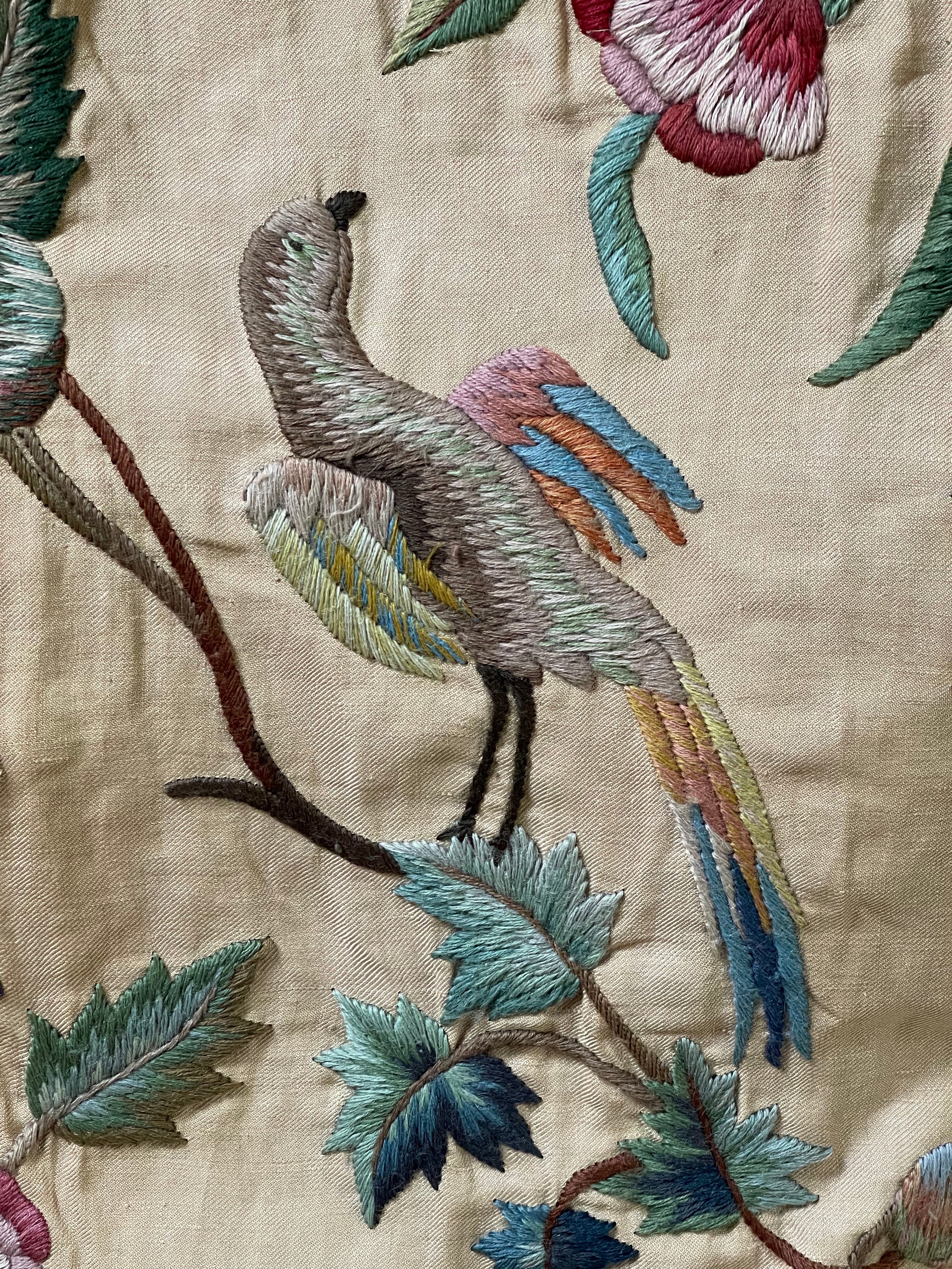 Antique Crewelwork Curtain Tree Of Life Birds Animals Circa 1800