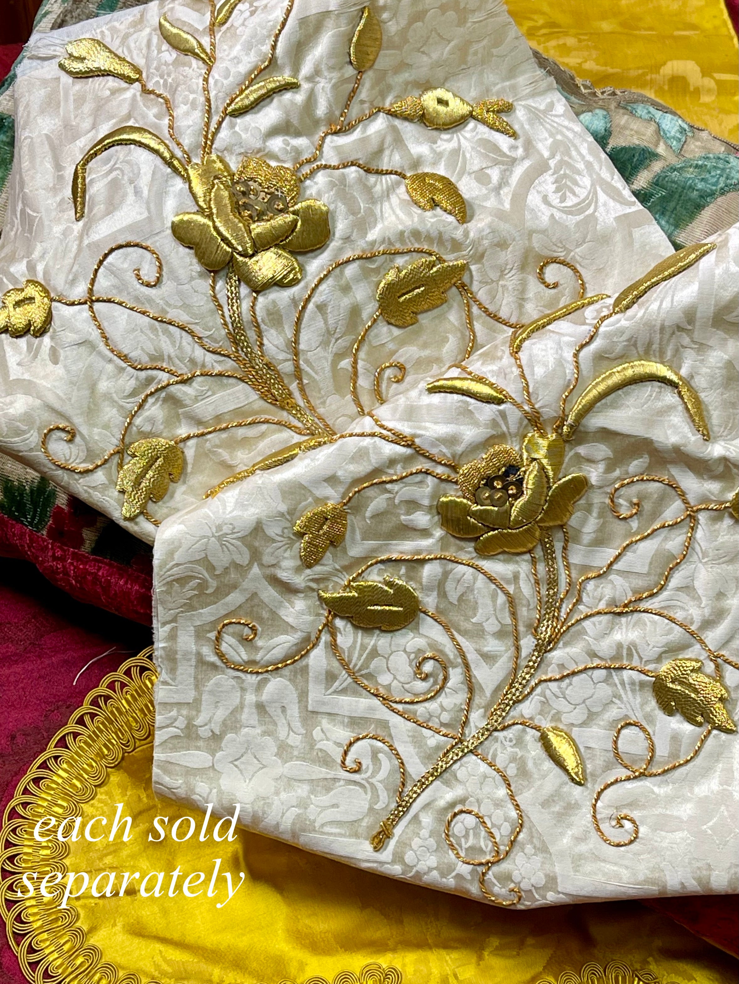 Antique French Gold Embroidered Floral Panel