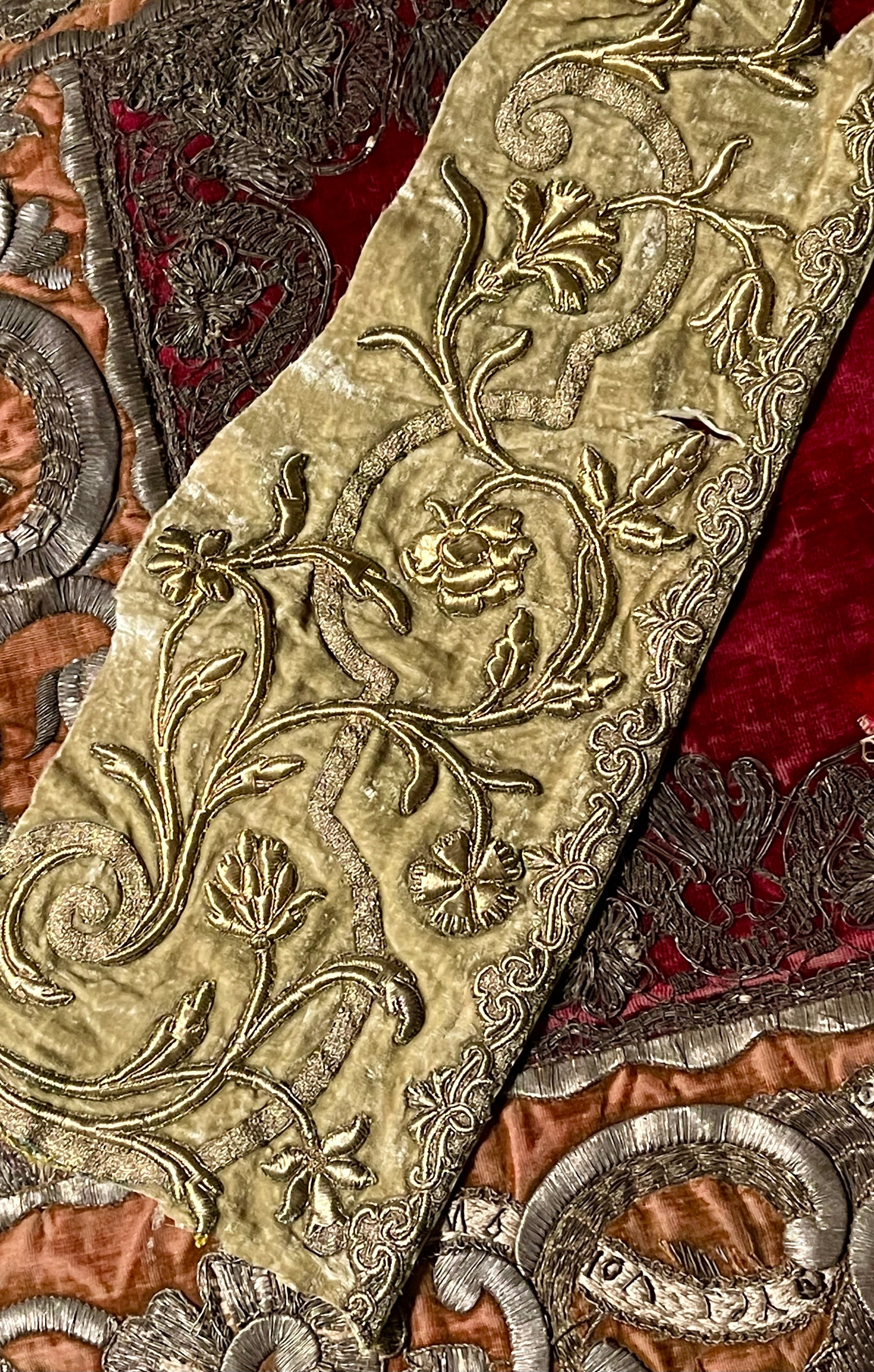 Antique Gold Metallic Embroidery on Velvet