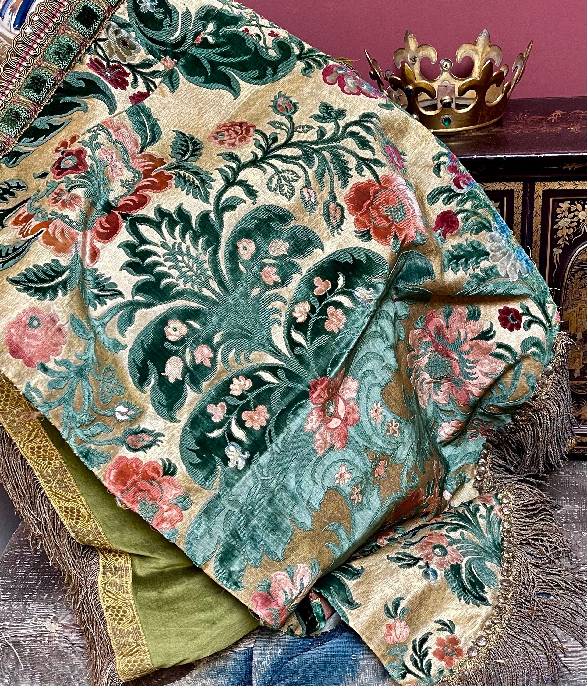 Antique Genoa Velvet Panel Jardiniere Deign