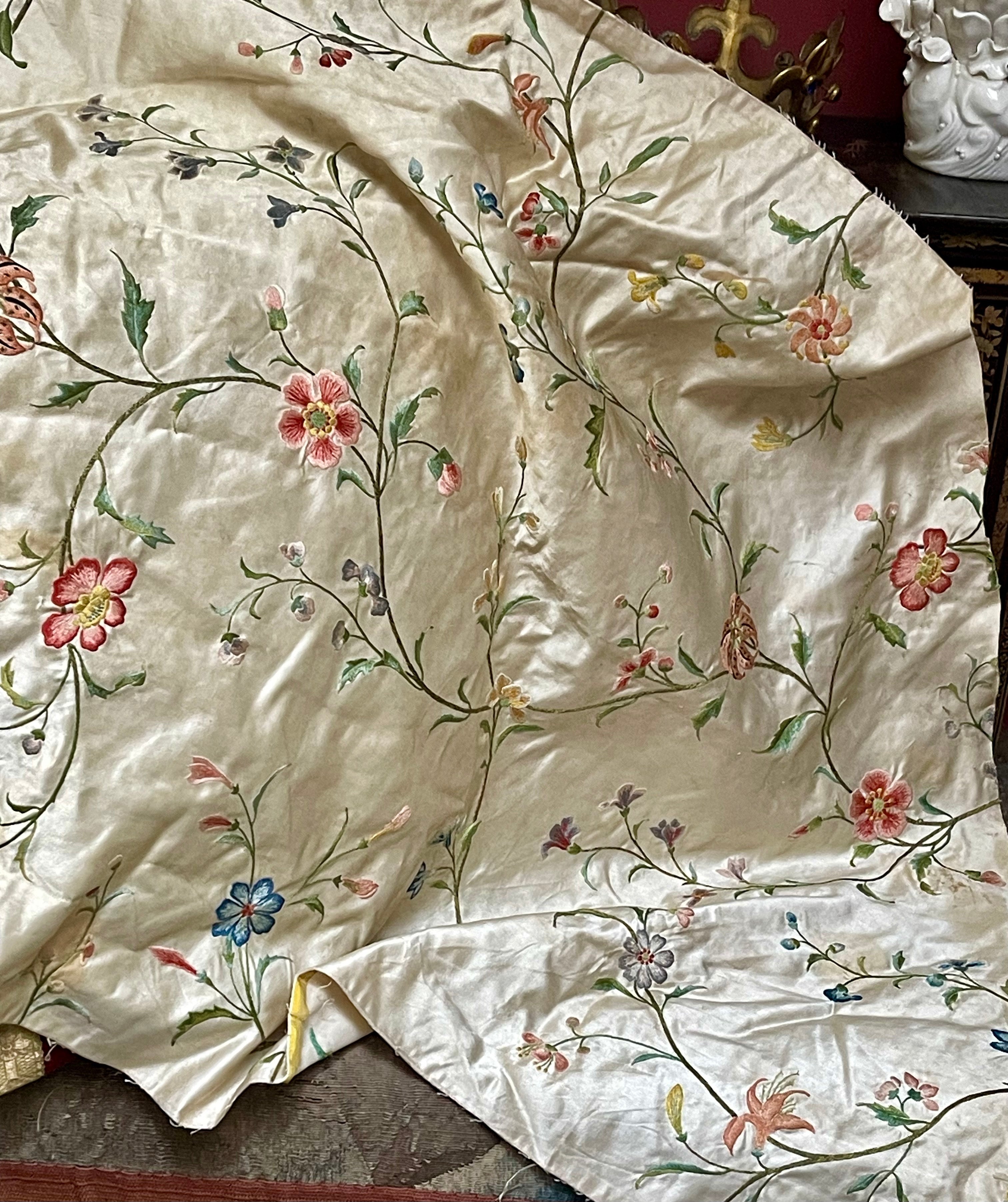 18th Century Embroidered Silk Panel