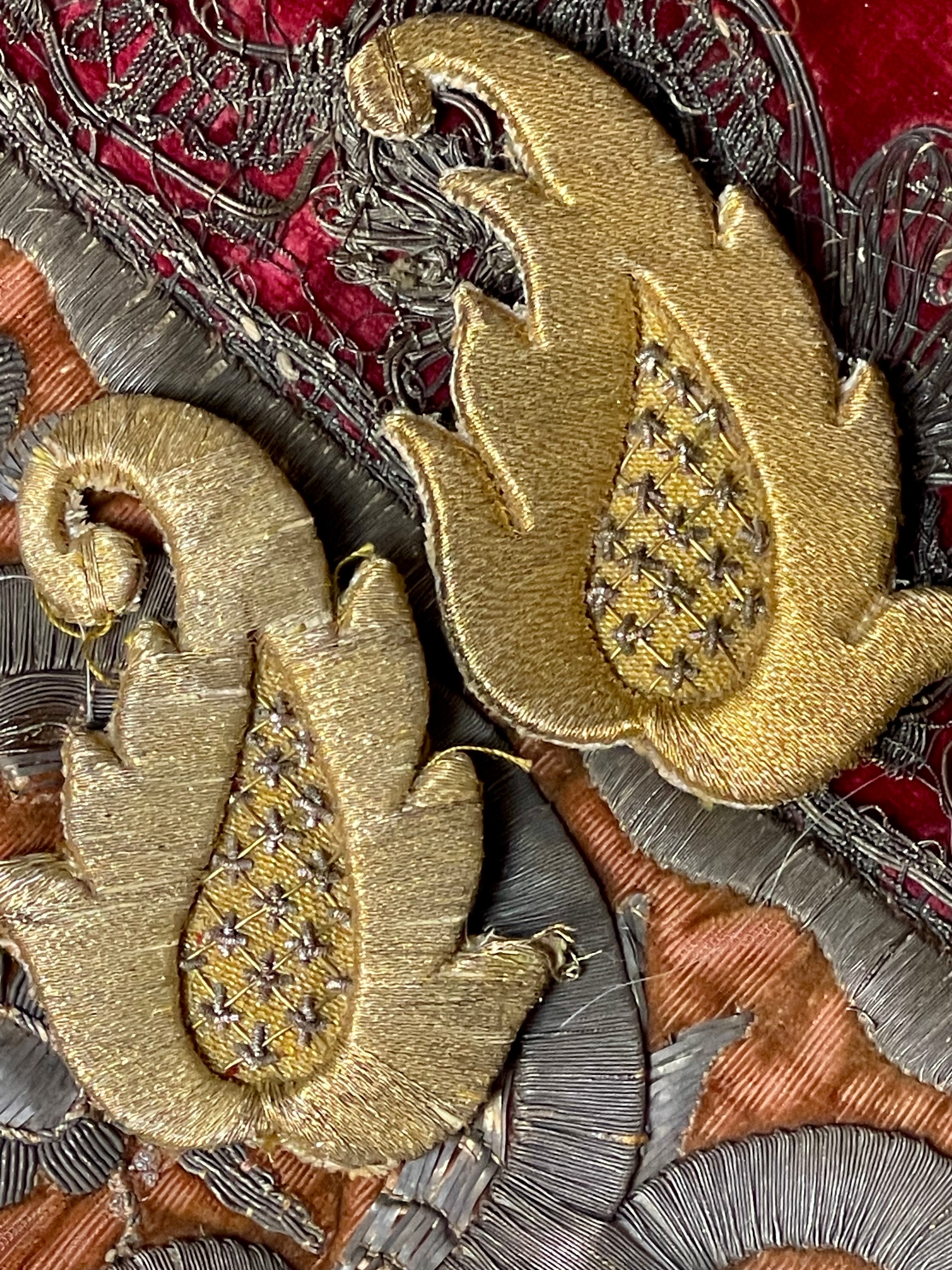 19th Century French Gold Embroidered Boteh Leaves PAIR