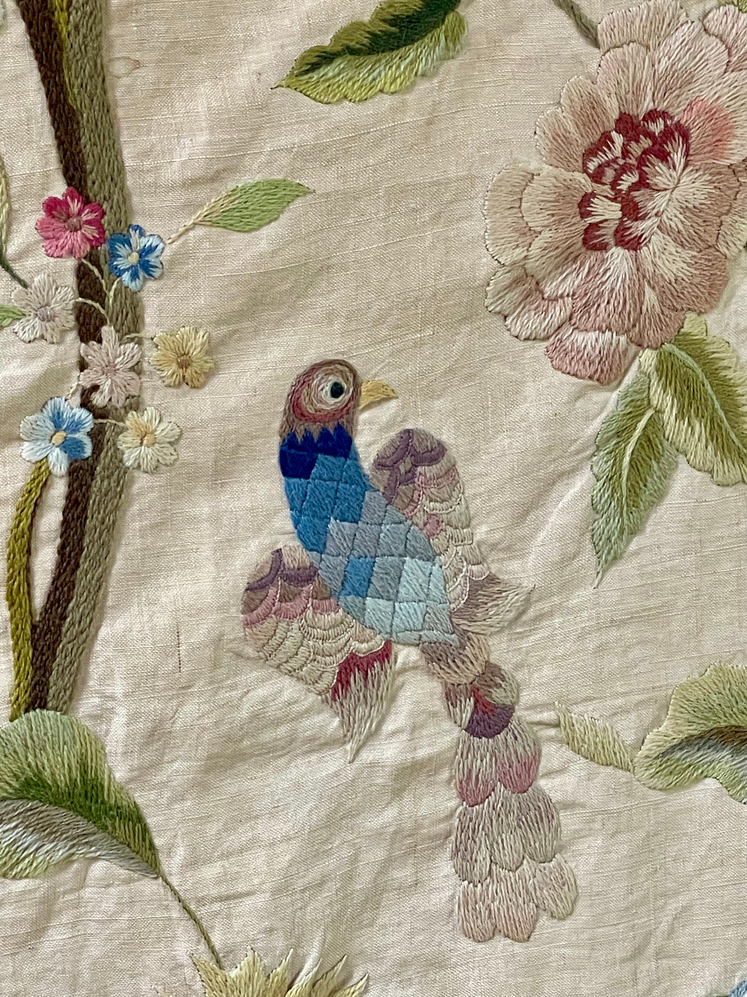 Antique Crewel Work Bed Cover Arts and Crafts