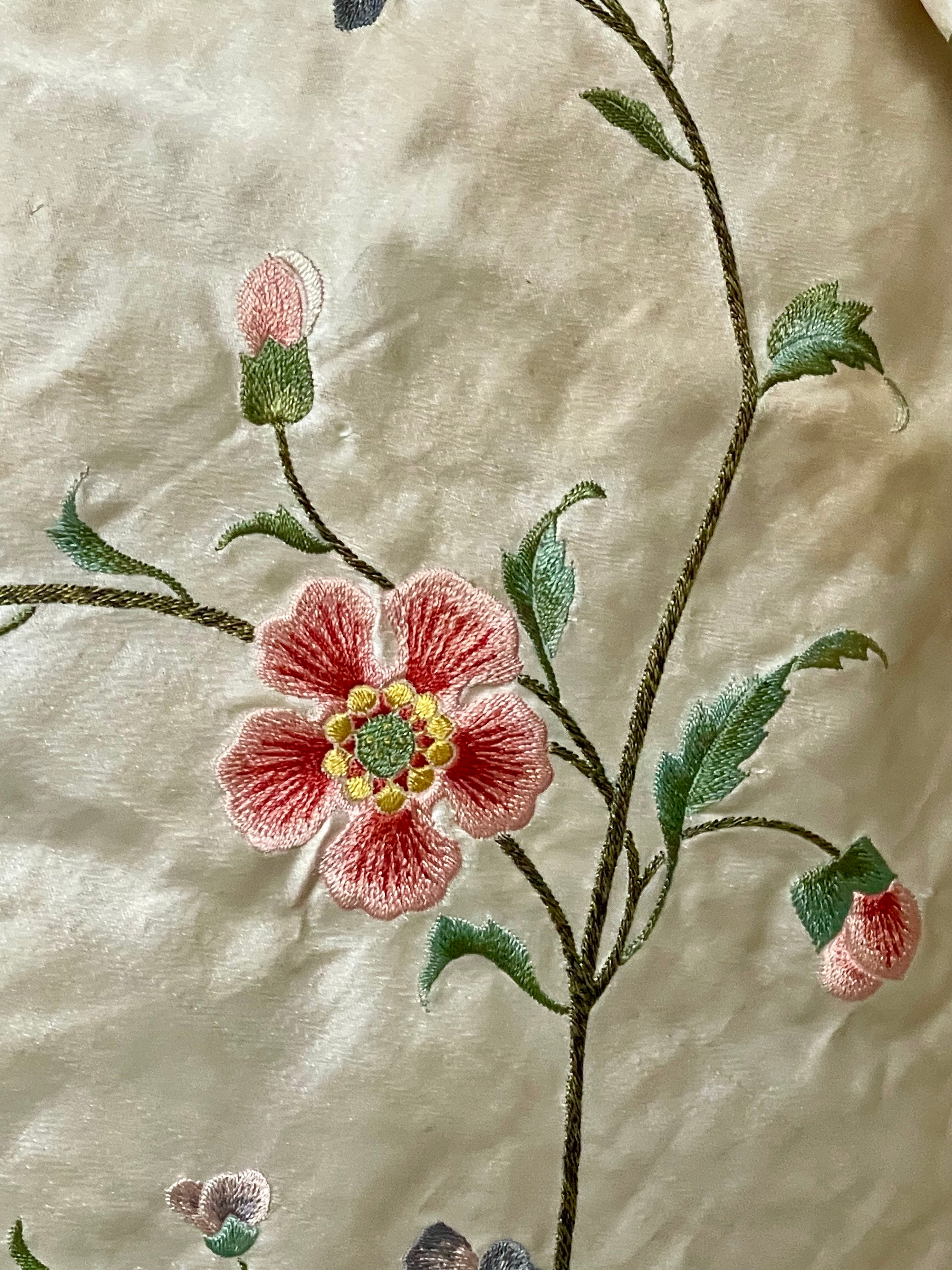 18th Century Embroidered Silk Panel