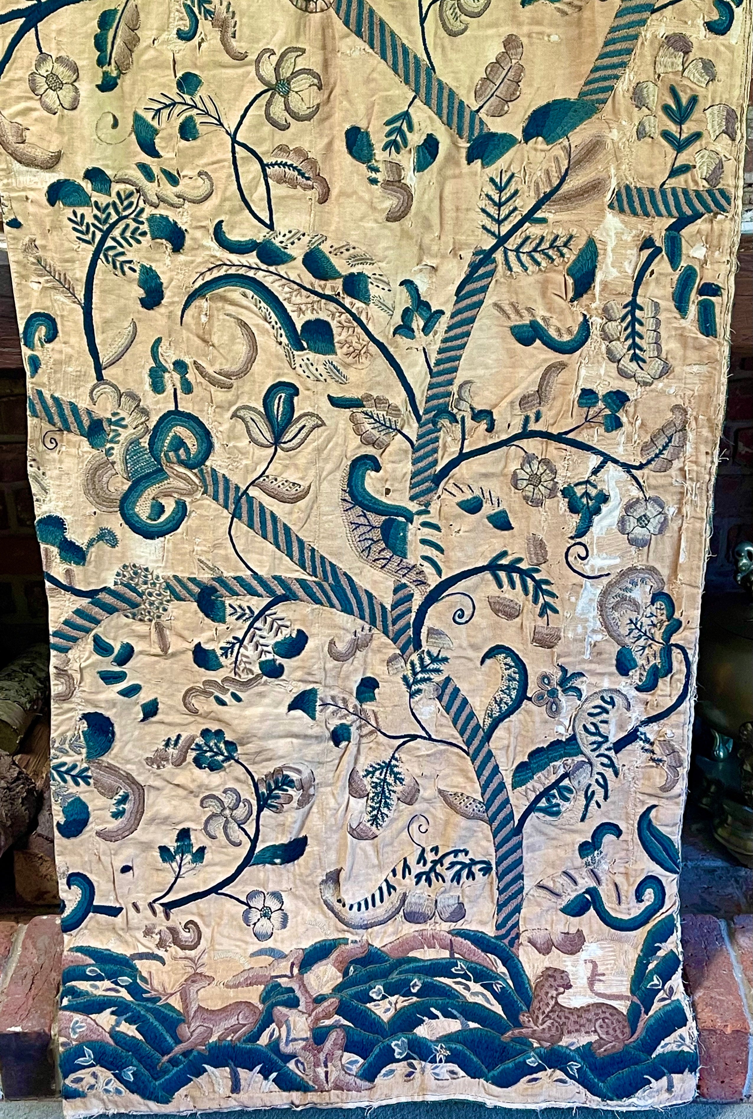 17th Century English Crewel Work Curtain
