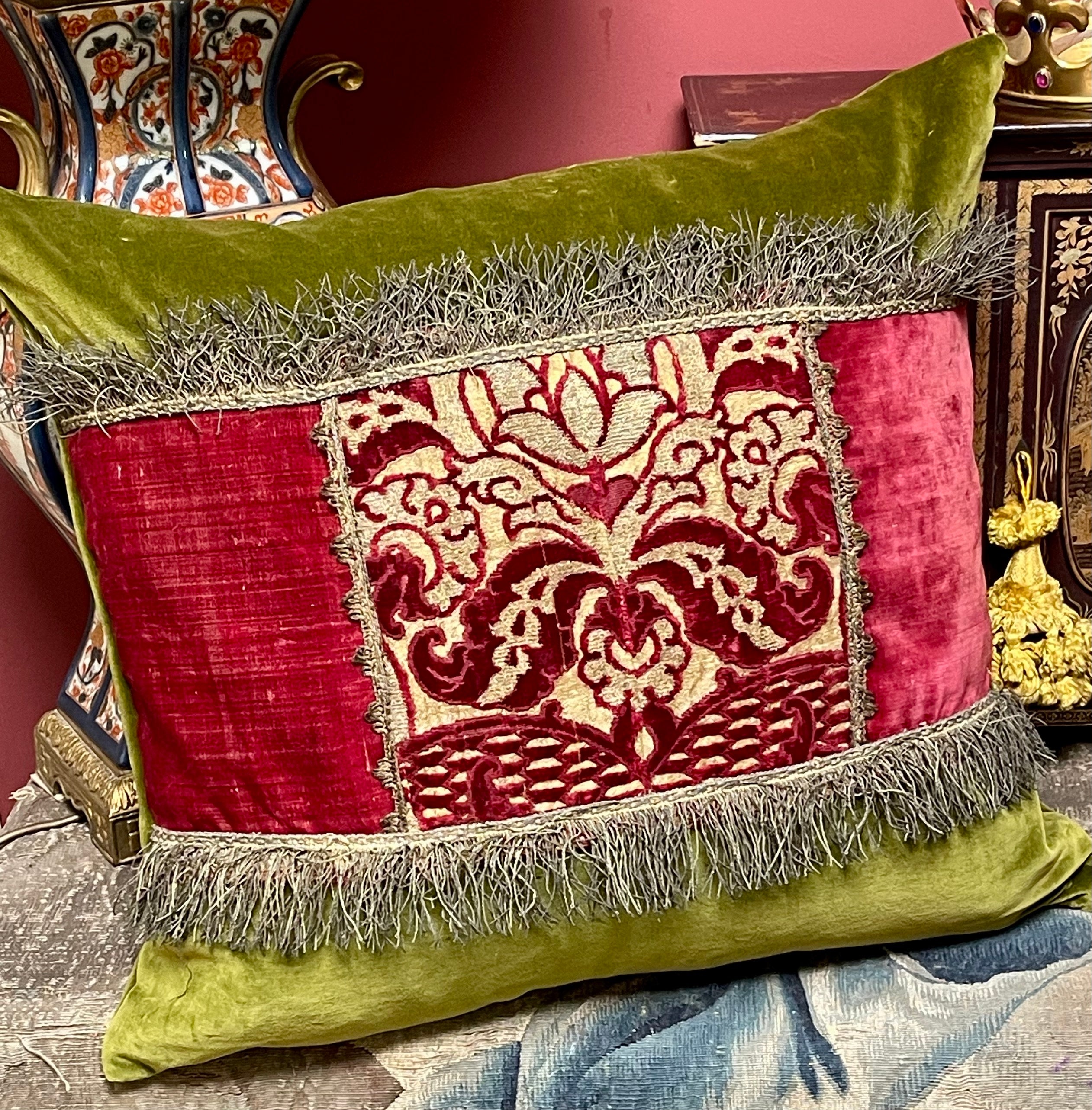 Antique Velvet Pillow 16th Century Venetian Panel