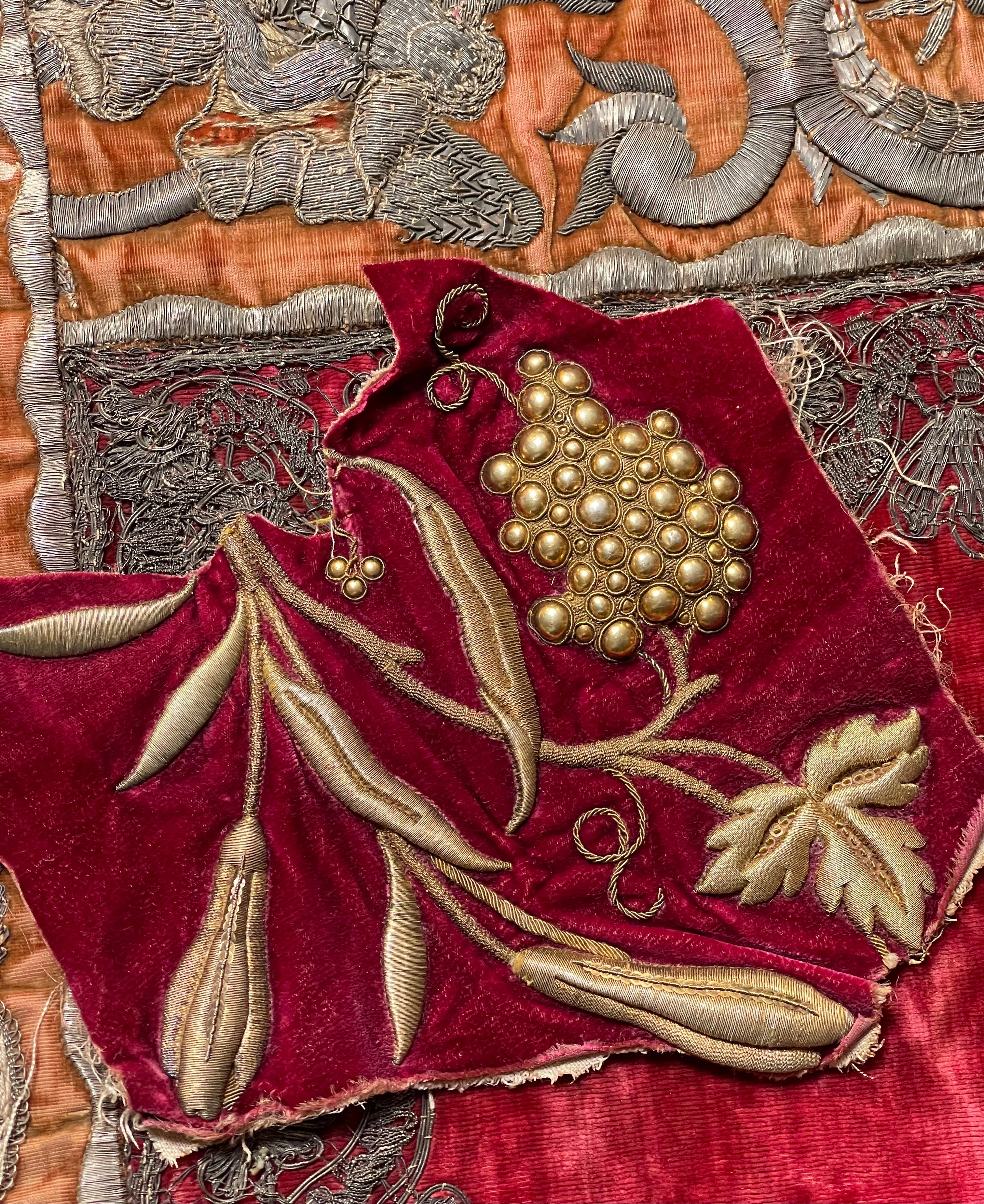 Antique Gold Metallic Grape Vine Applique on Silk Velvet