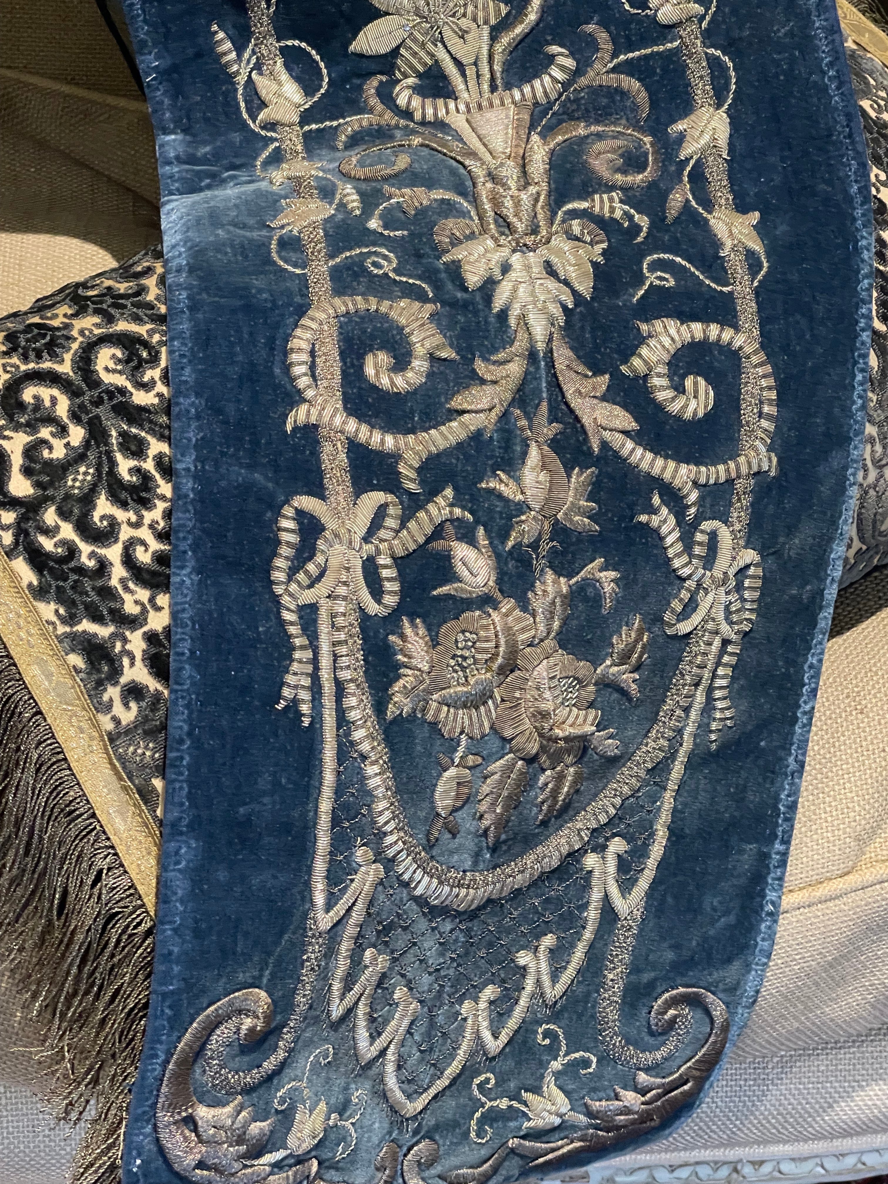 Antique Silver Metallic Embroidered Velvet Panel