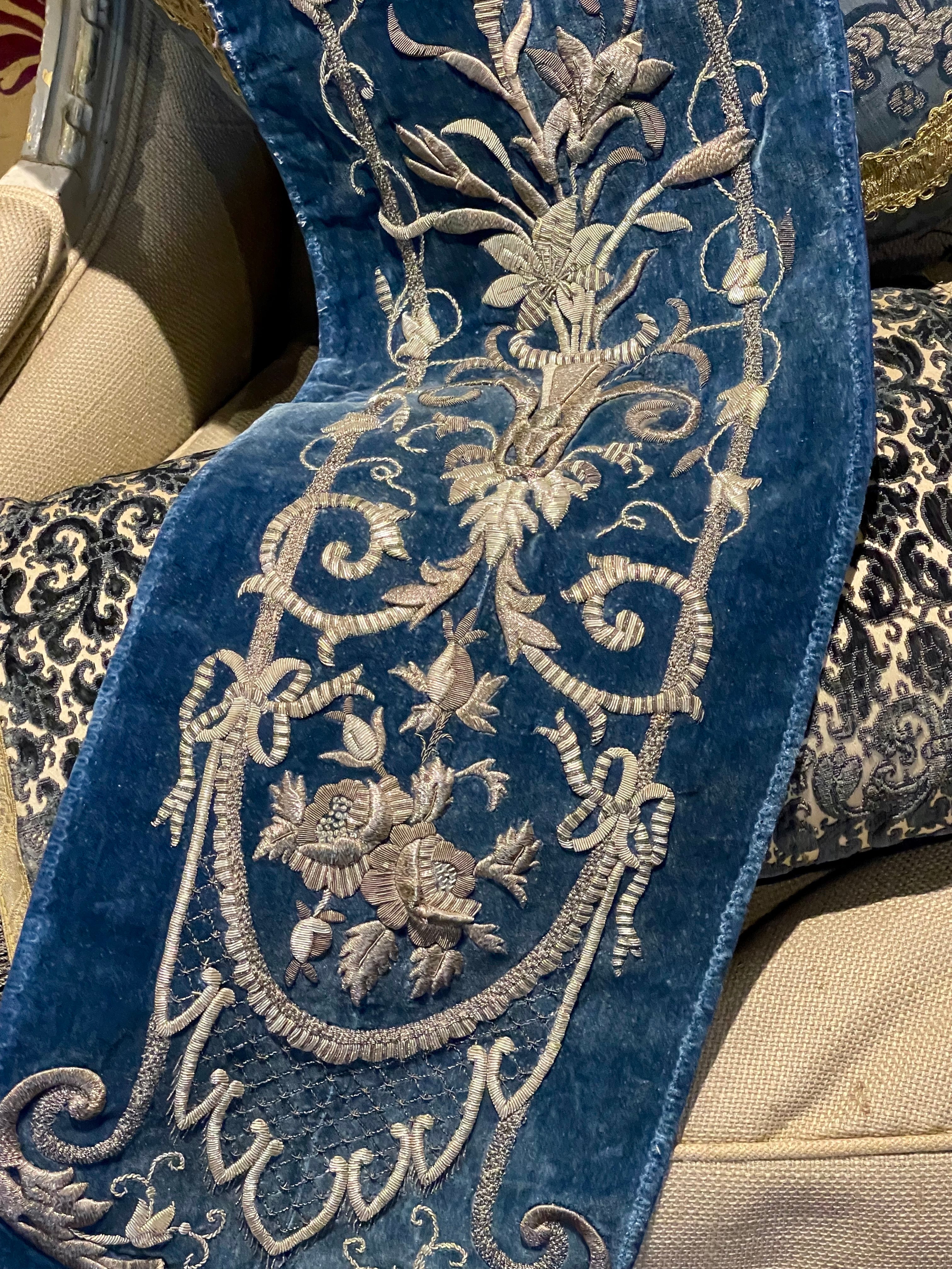 Antique Silver Metallic Embroidered Velvet Panel
