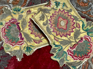 18th Century Needlework Italian Baroque Embroidery Ottoman Flowers