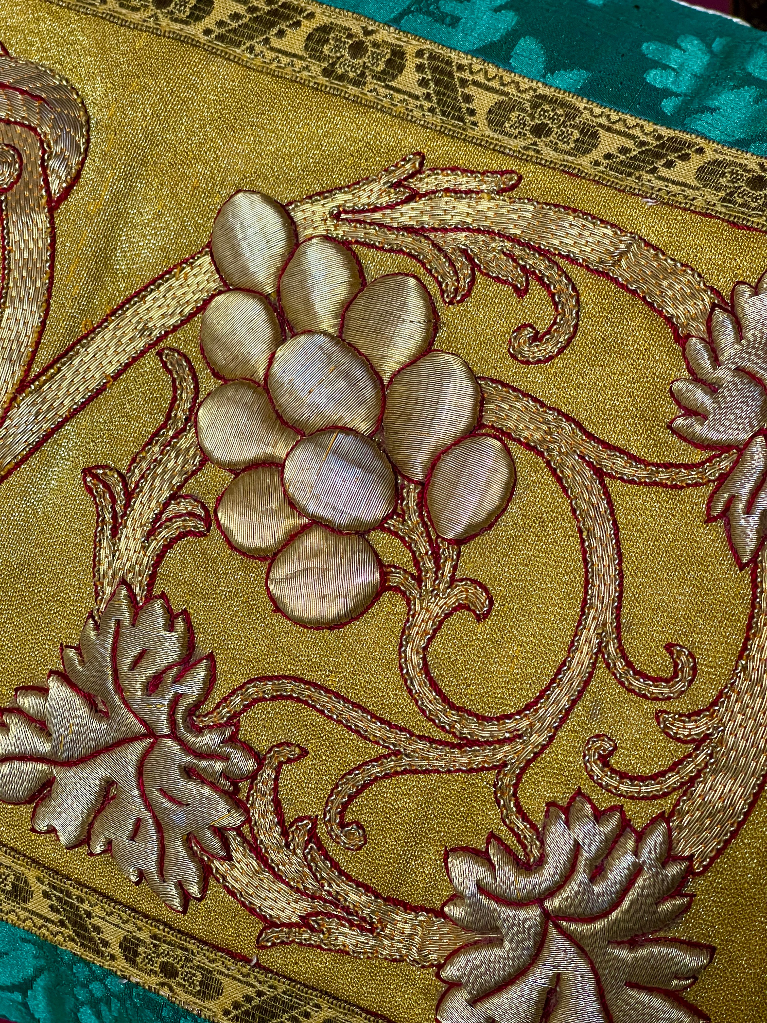 Antique Gold Metallic Embroidery Pillow