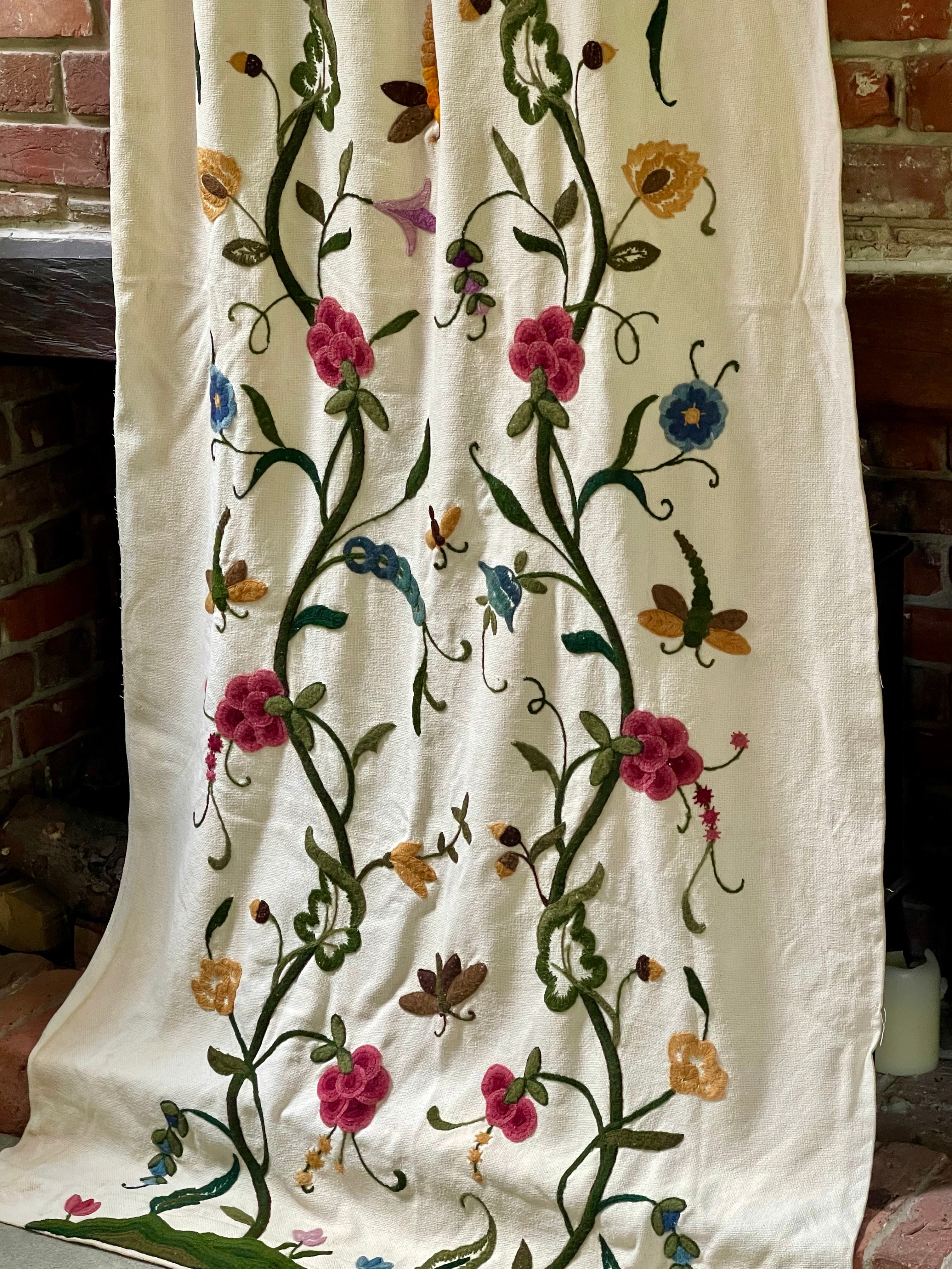 Crewelwork Tree of Life Panel Circa 1950
