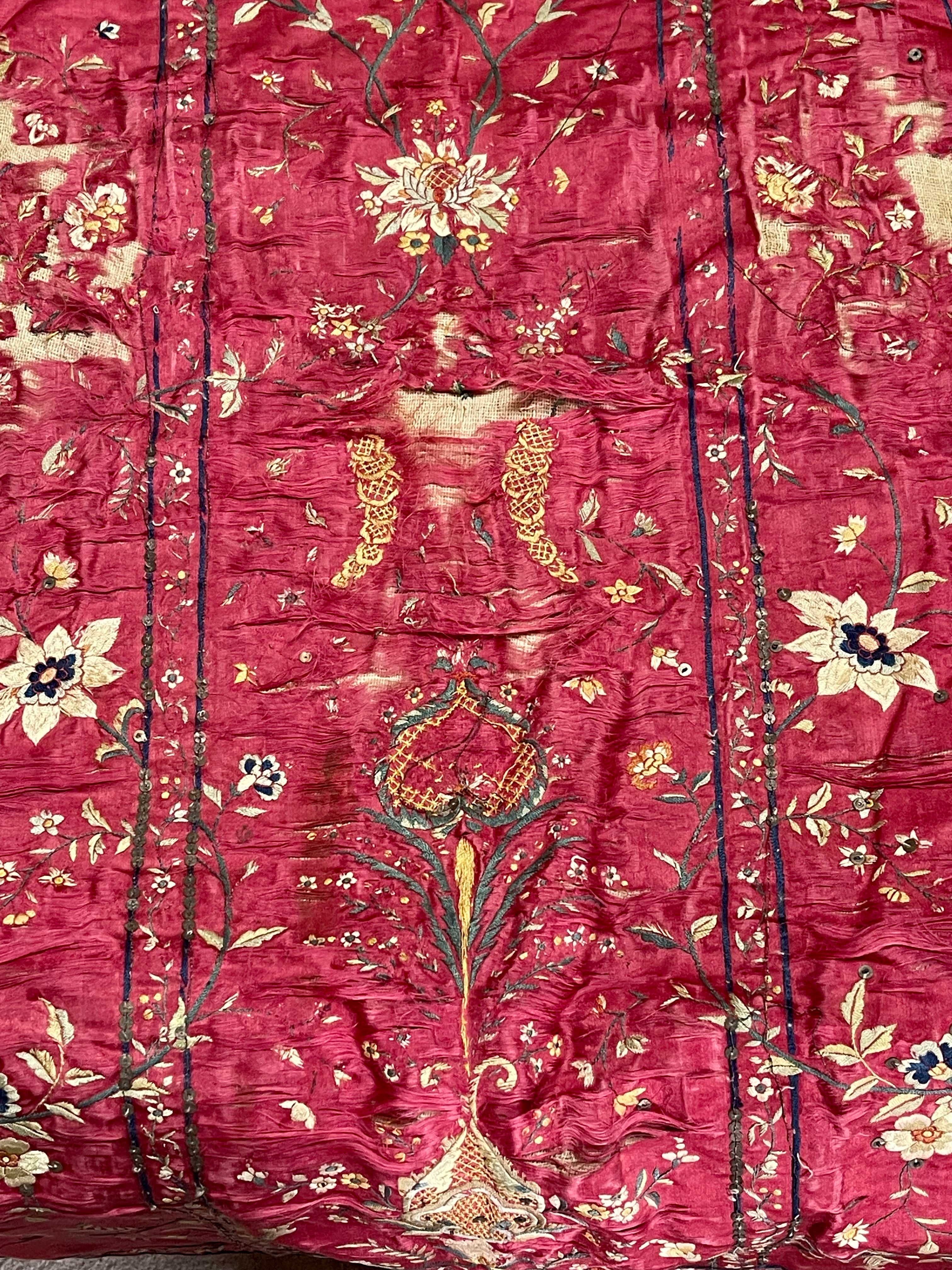 18th Century Indo Portugese Embroidered Silk Chasuble Front