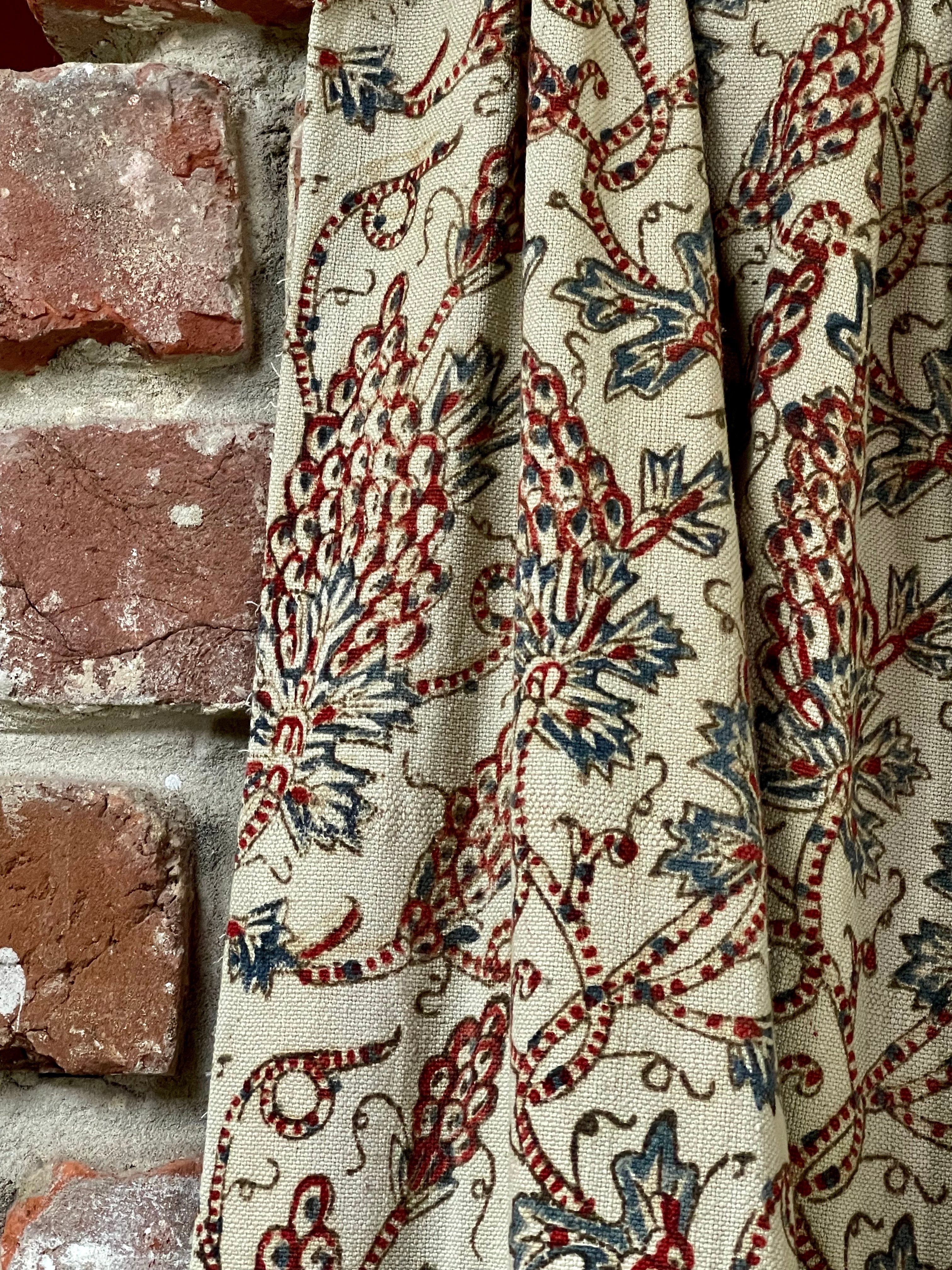 Antique Indo Persian Block Printed Kalamkari Curtains Panels