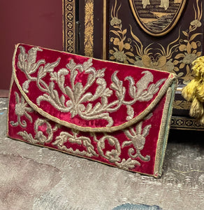 18th Century Metal Embroidered Silk Velvet Purse