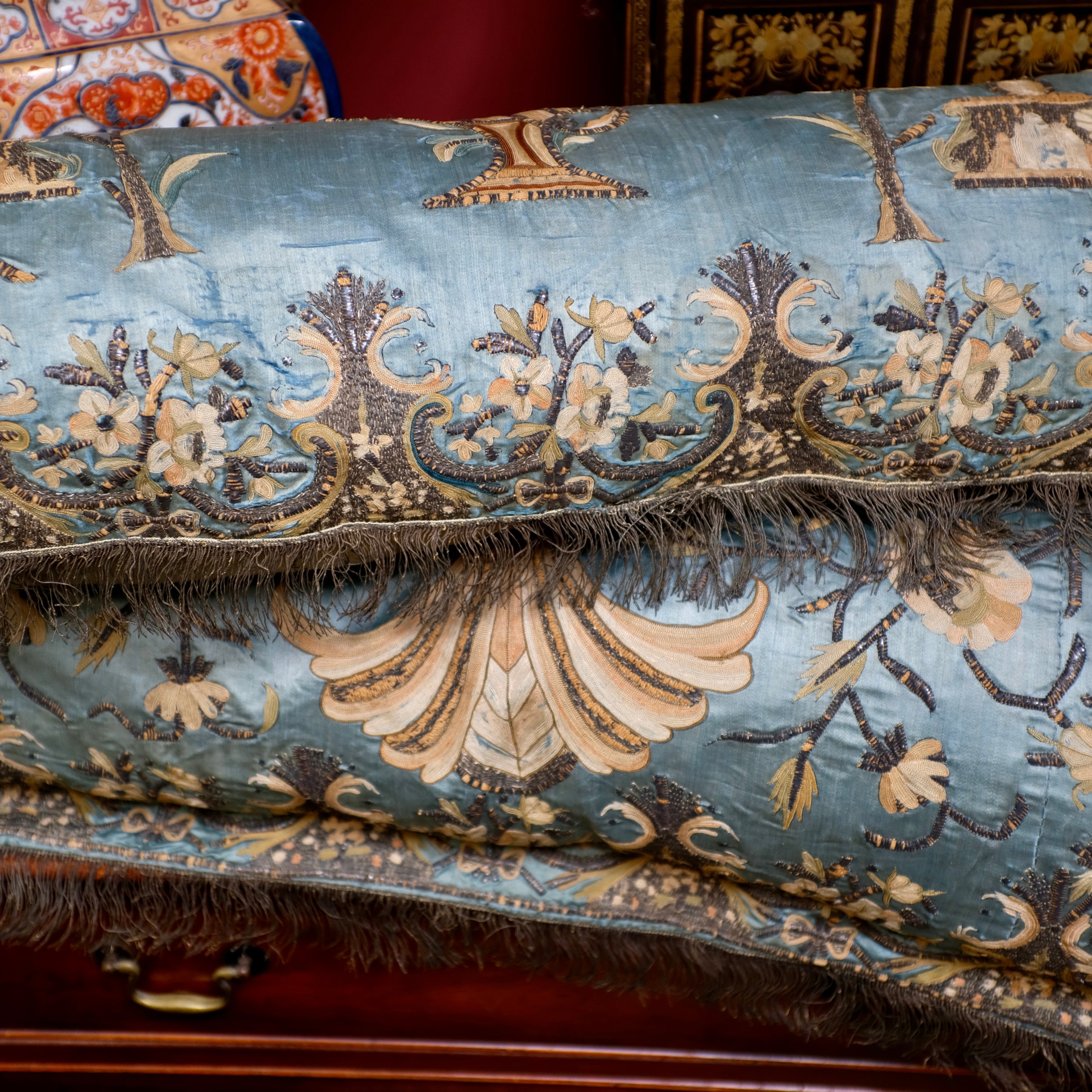 18th Century Ottoman Embroidery Bolster Pillows PAIR