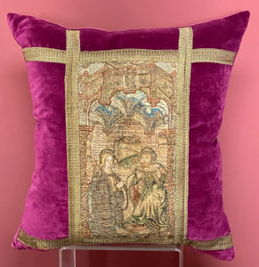 Hand Made Bespoke Pillows Medieval Embroidery Life of The Virgin