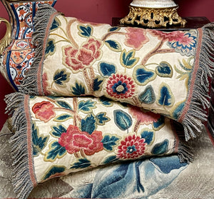 Antique Crewelwork Pillows Pair