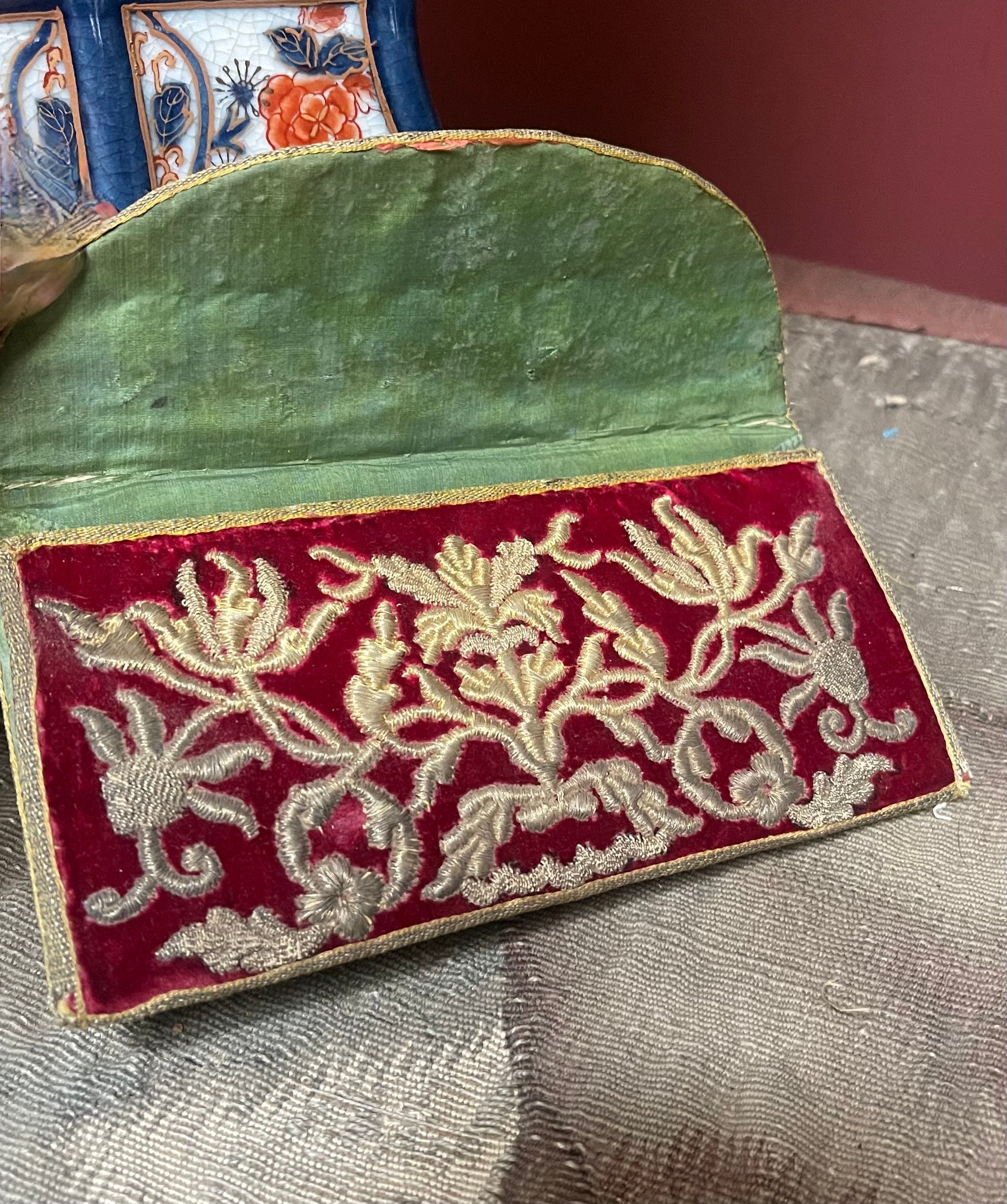 18th Century Metal Embroidered Silk Velvet Purse
