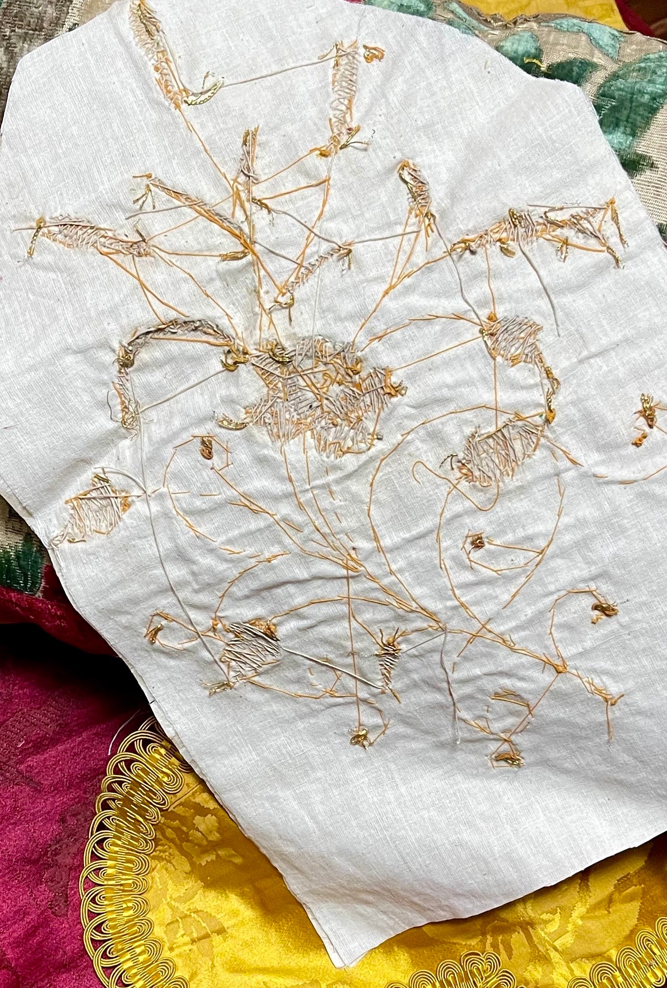 Antique French Gold Embroidered Floral Panel