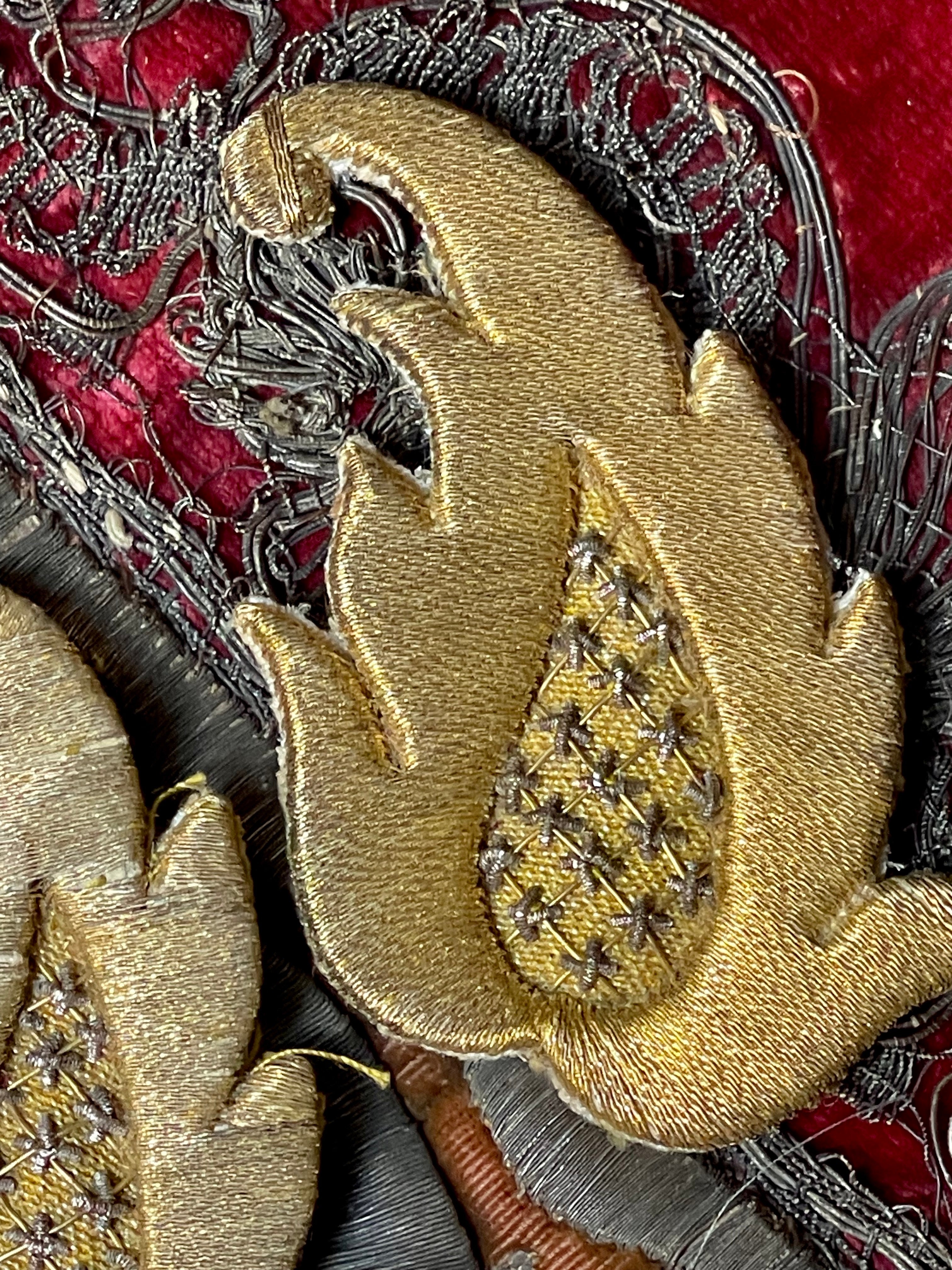 19th Century French Gold Embroidered Boteh Leaves PAIR