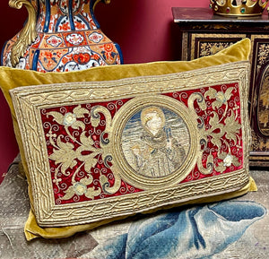 Antique Pillow 16th Century Embroidery Roundel St Peter