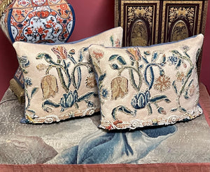 18th Century Crewelwork Cushions PAIR